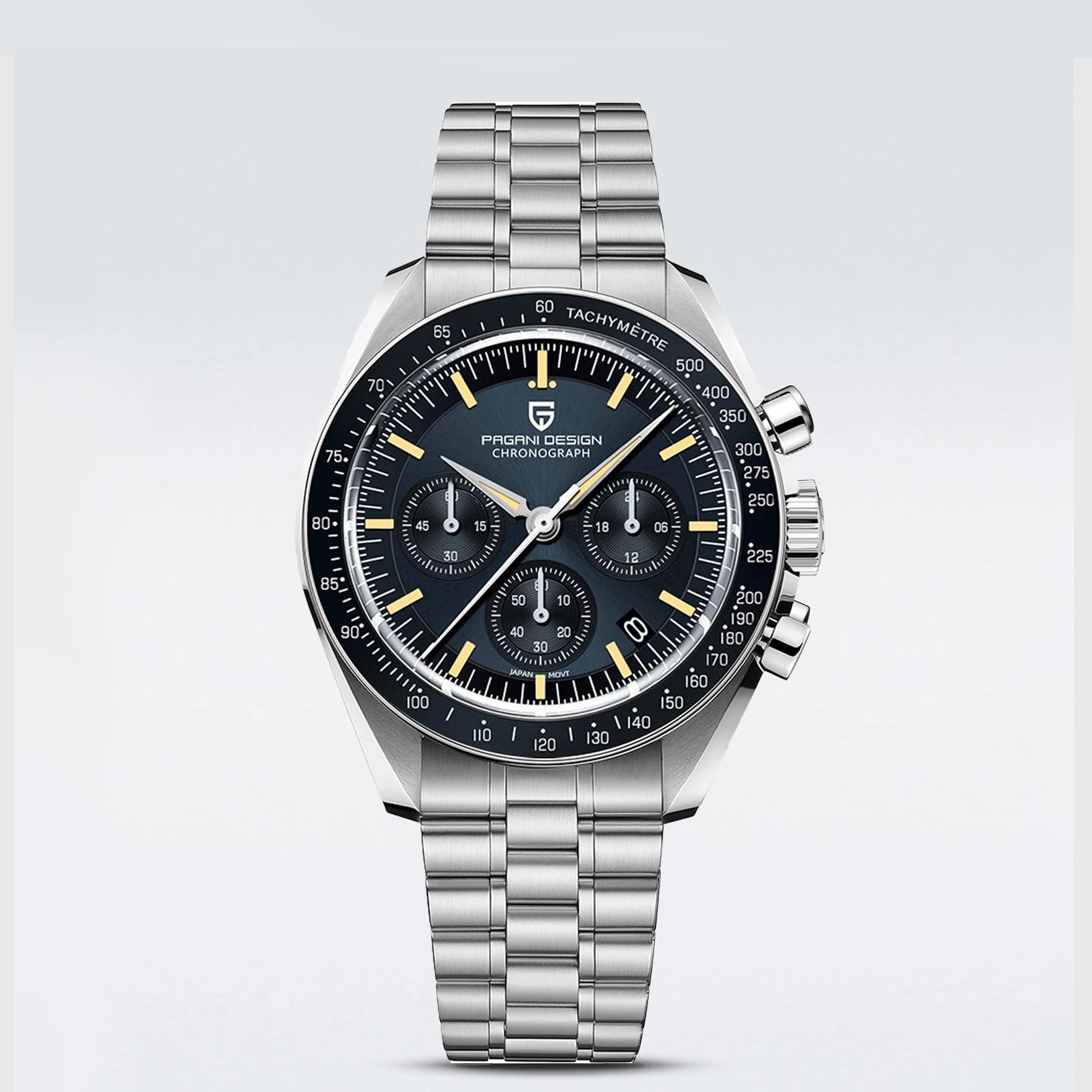 Orologio al quarzo in acciaio Pagani Design PD1701 Moonwatch Cronografo