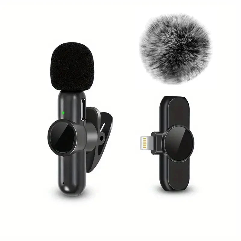 Wireless Clip-On Lavalier Microphone Set with Wind Covers
