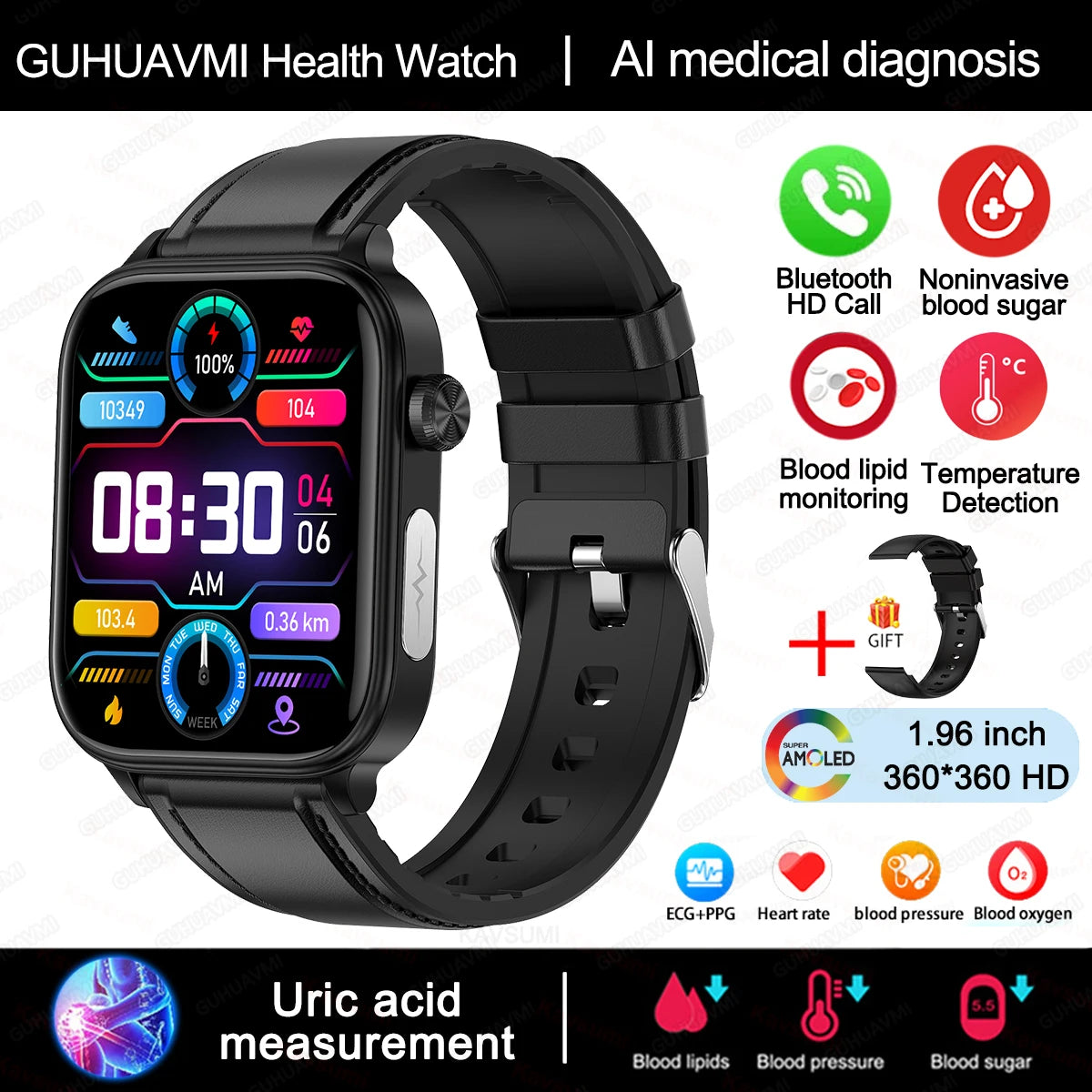 Ceas inteligent cu ecran tactil cu apelare Bluetooth