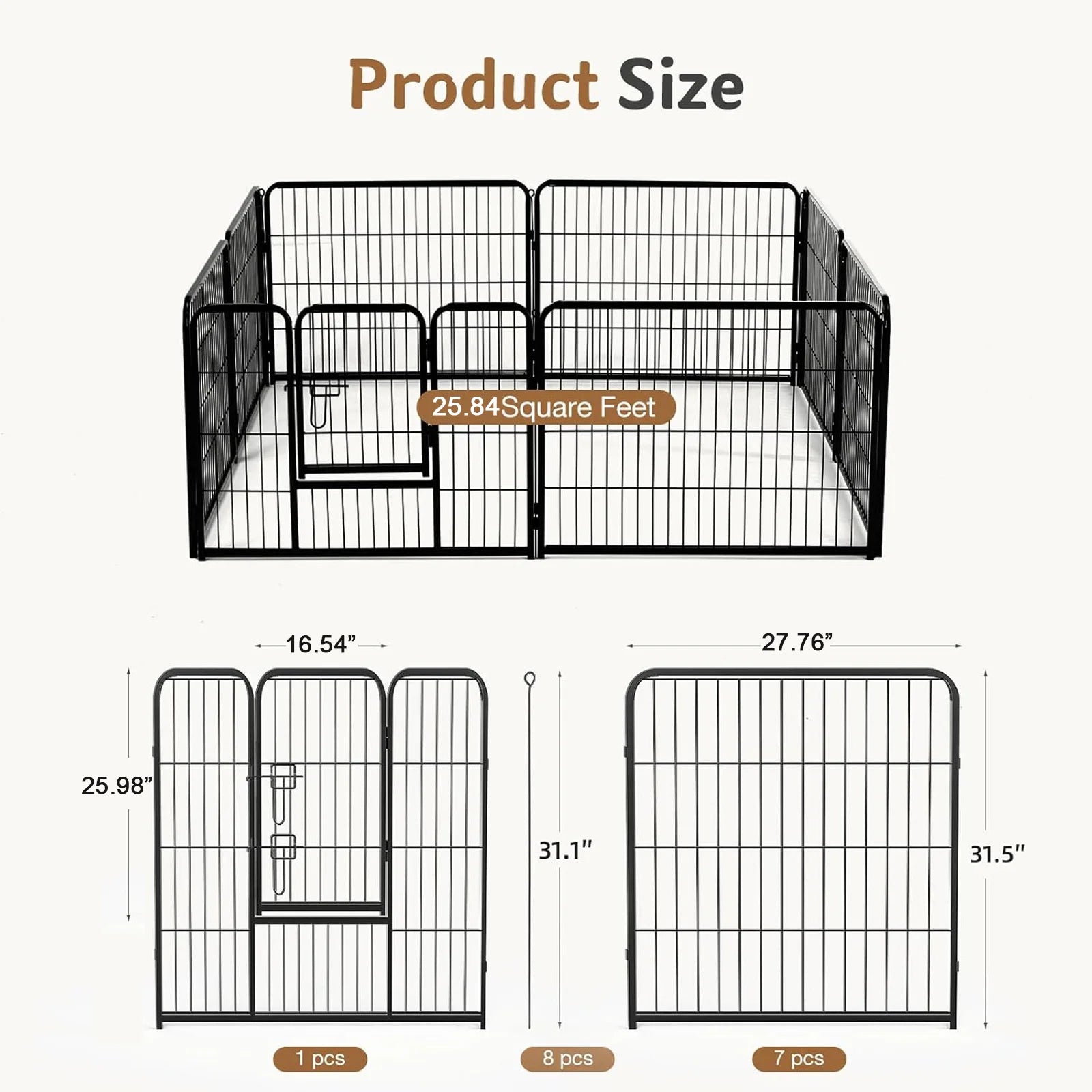 8-Panel Metal Dog Playpen Foldable Pet Fence with Door