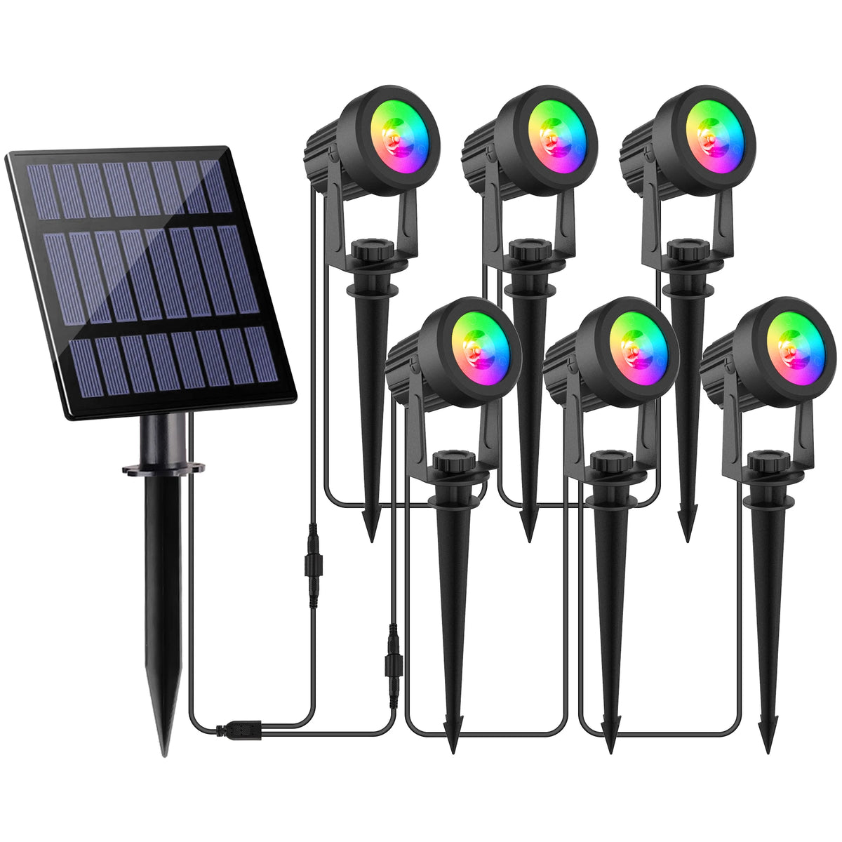 RGB solární zahradní reflektory, IP65, 1–6 světel