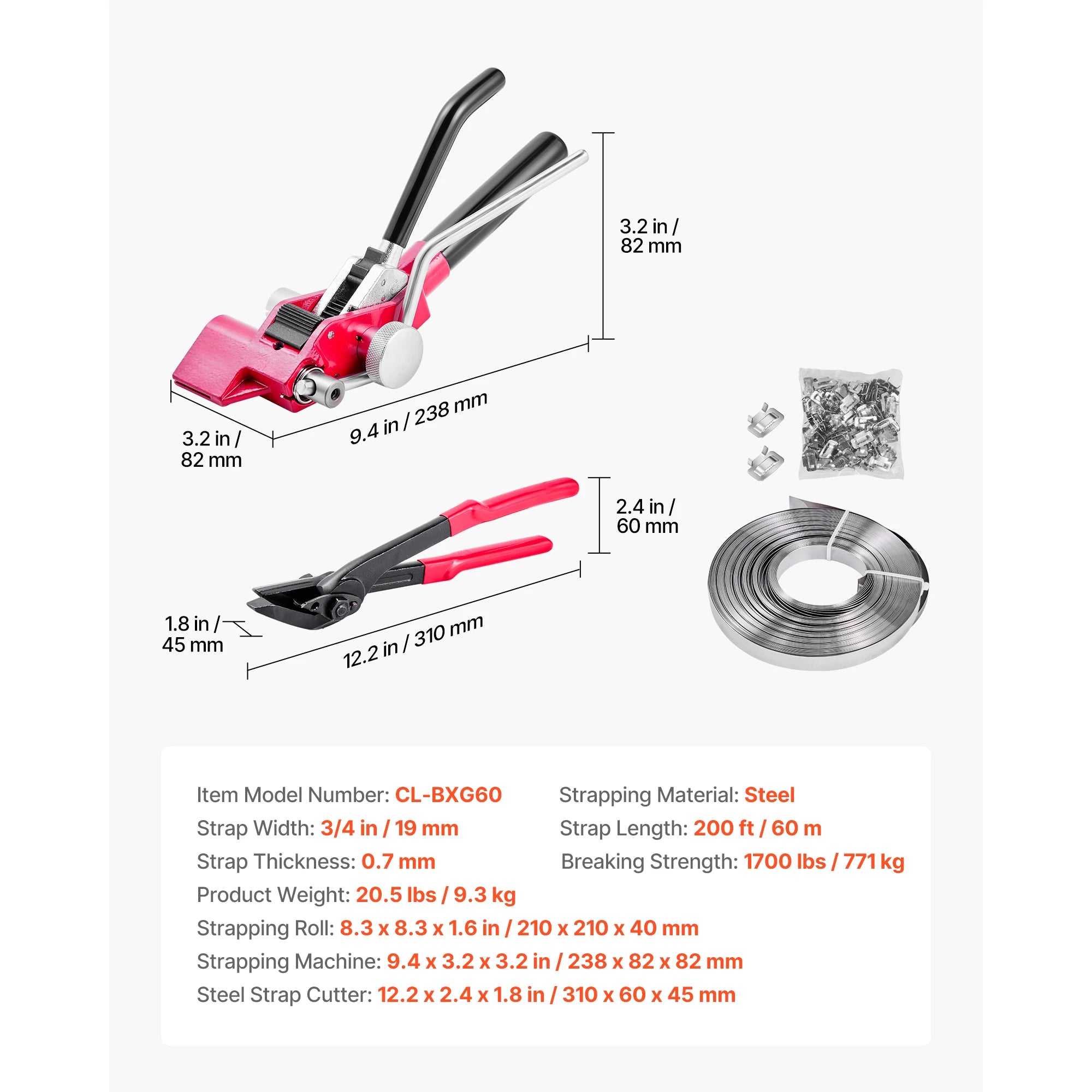 Steel Banding Strapping Kit with Tensioner, Cutter & 200/400ft रोल