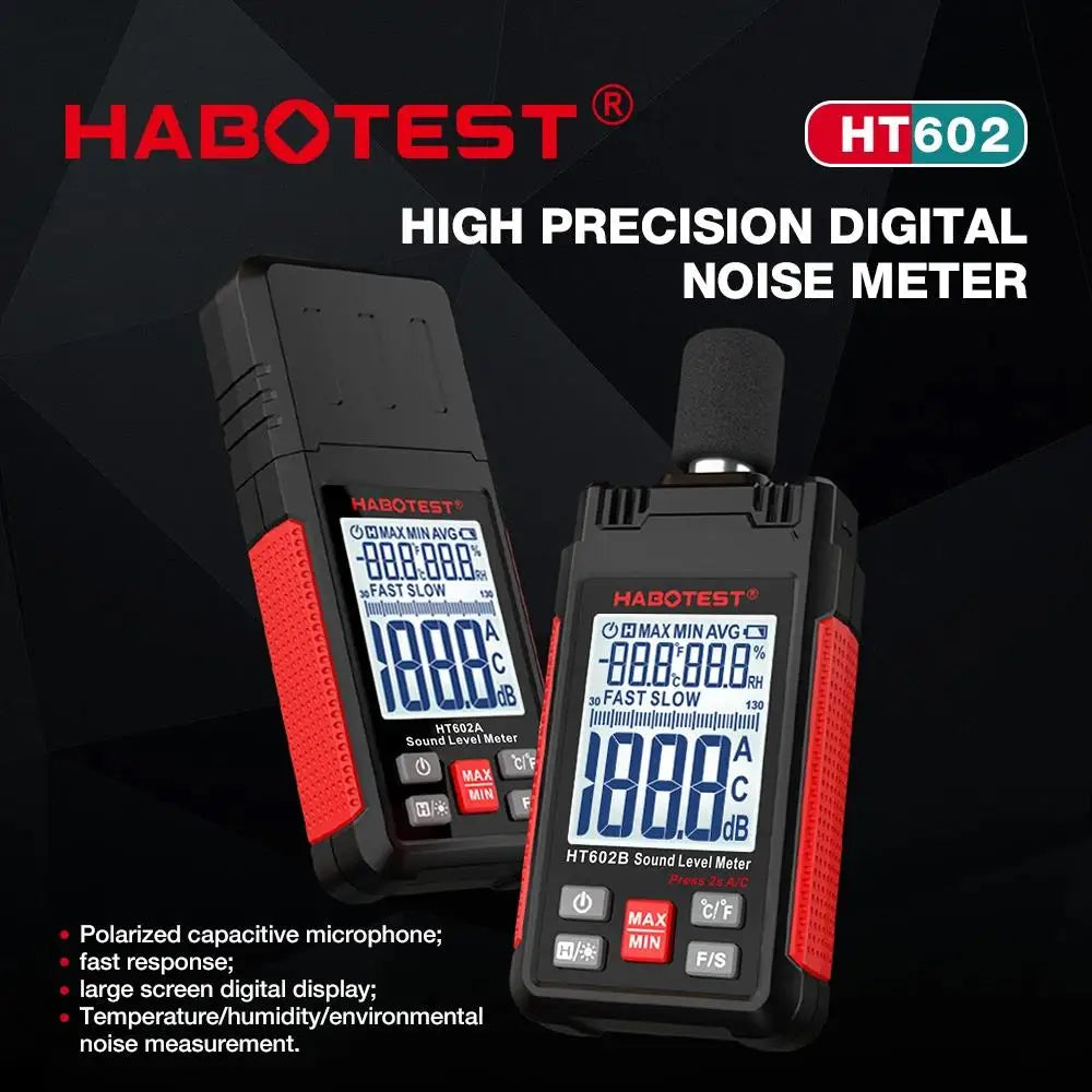 HABOTEST HT602A Sound Level Meter Digital Handheld DB Meter HT602B Noise Audio Level Meter 30-130dB Decibels Mini Sound Meter