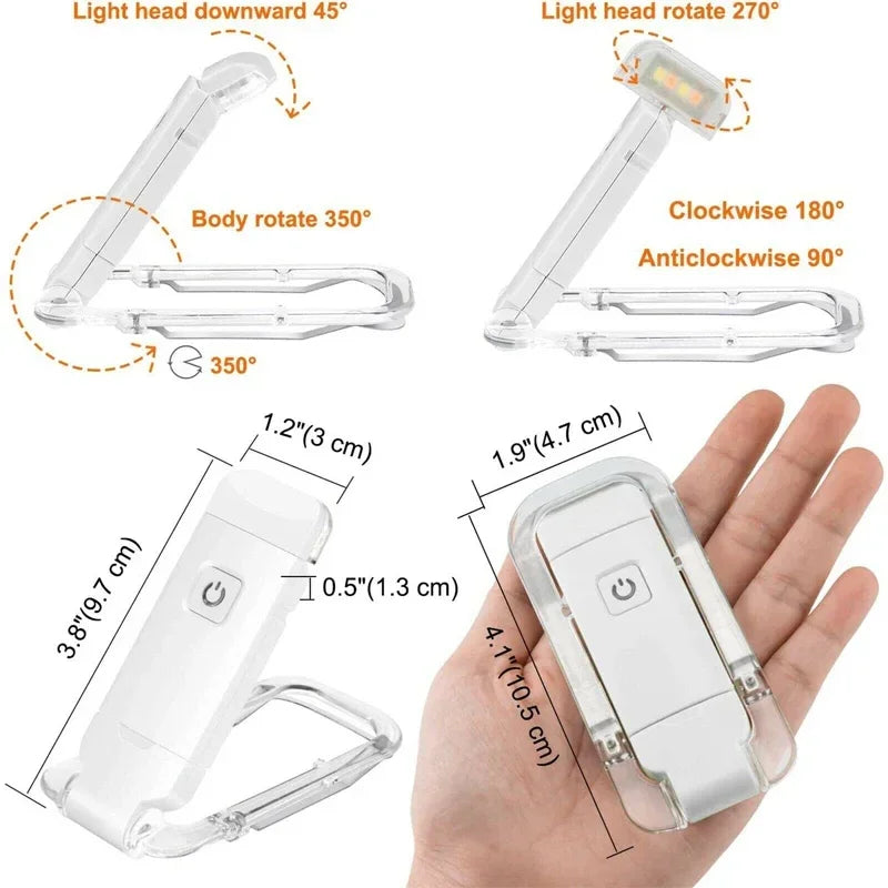 Clip-On Reading Light, Rechargeable LED, 3 Dimming Modes