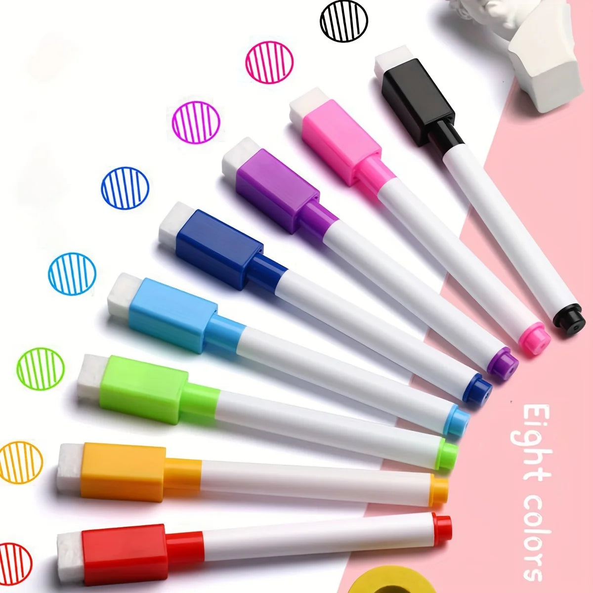 8pcs/Set Bullet Tip 11.3*1cm Small Size No Magntic Whiteboard Dry Erase Markers, 8 Color *1pcs Magnet Pen 