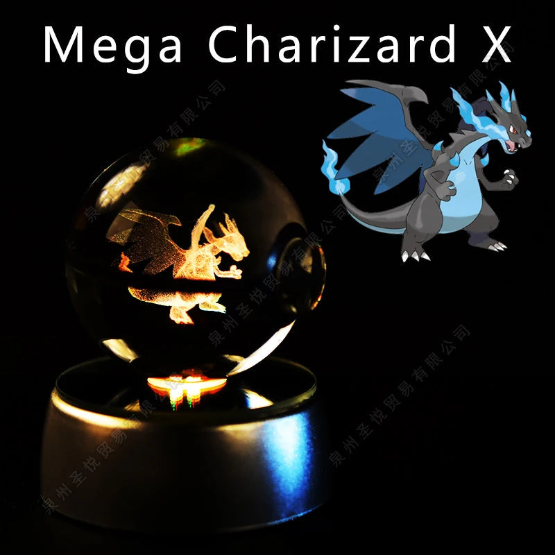Pokemon Crystal Ball 3D Pikachu Gengar Mewtwo Night Light Lamp Pokeball 3D Glass Pokemon Crystal Ball Statue Kids Birthday Gift 