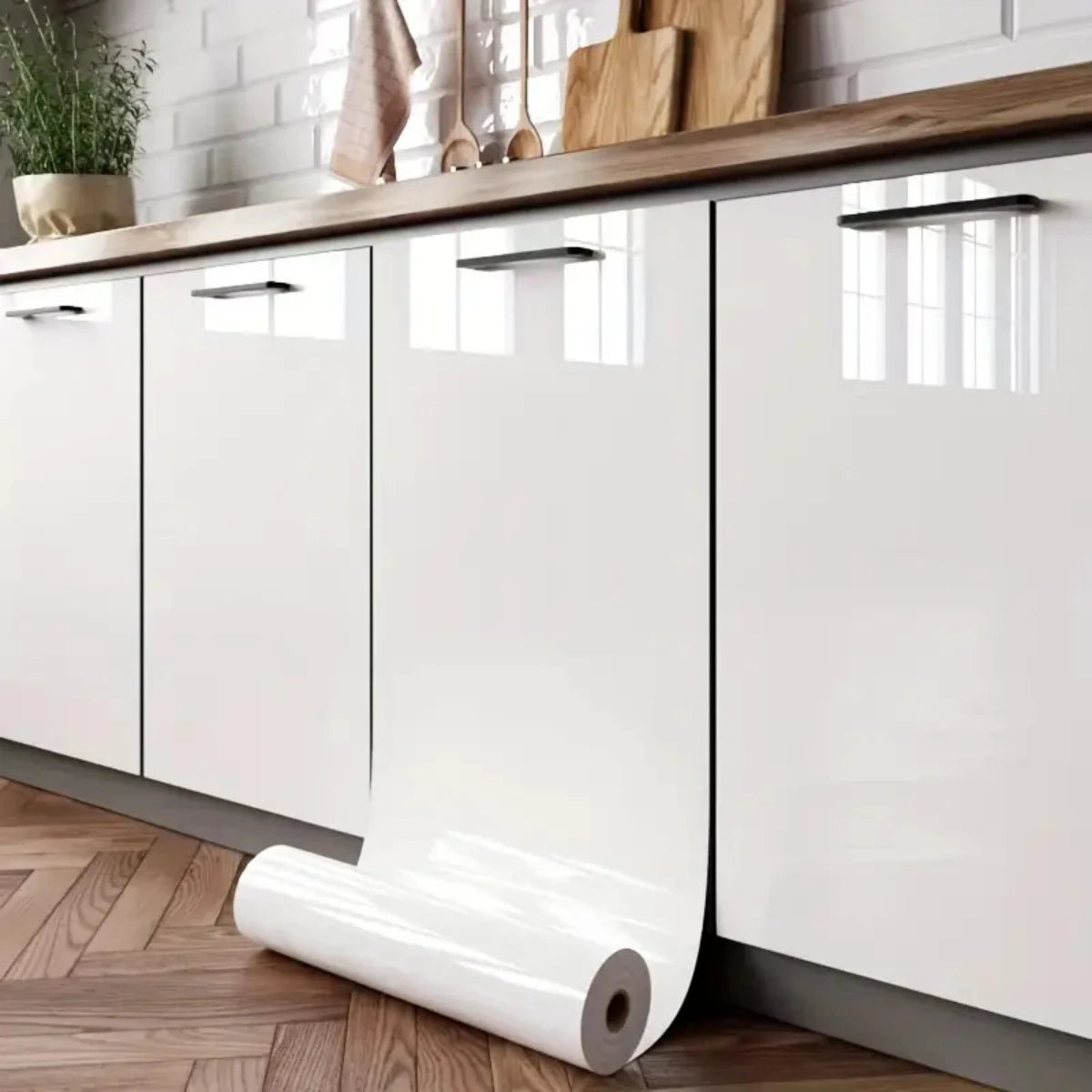 PVC Pearl Film Waterproof Wallpaper Room DIY Self-adhesive Black/White Wardrobe Kitchen High Gloss Paste Furniture Wall Stickers 