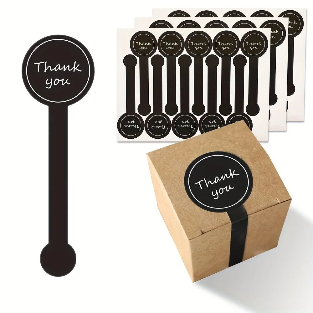 Black Thank You Long Sealing Stickers for Gifts & Packaging