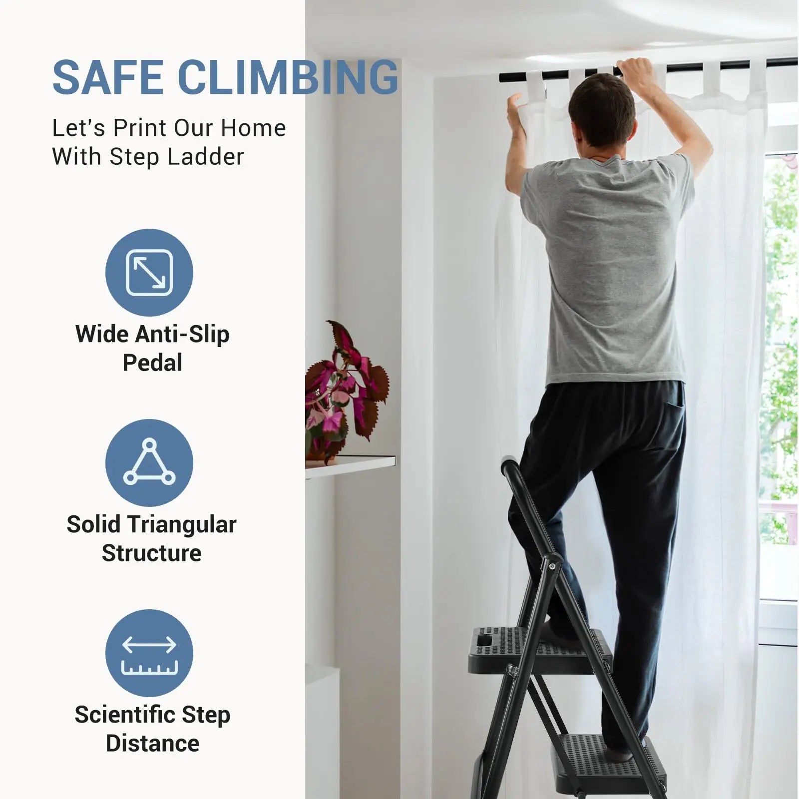 Folding 2-Step Ladder Stool with Anti-Slip Pedals 800 lb Capacity