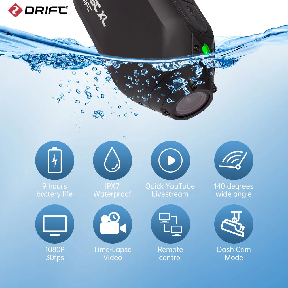 Cámara de acción Drift Ghost XL 1080P con lente giratoria y modo cámara para auto