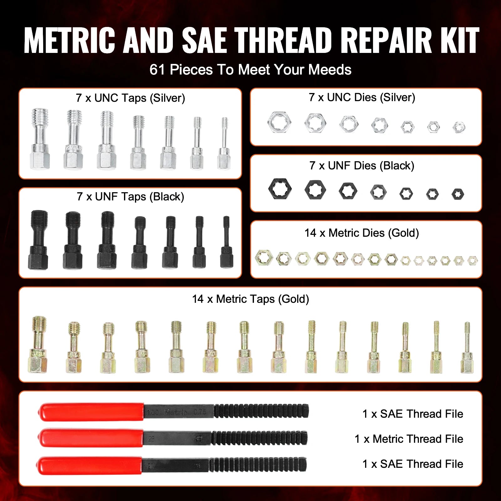 Thread Chaser Set UNC UNF Metric Rethreading Tool Kit with Case