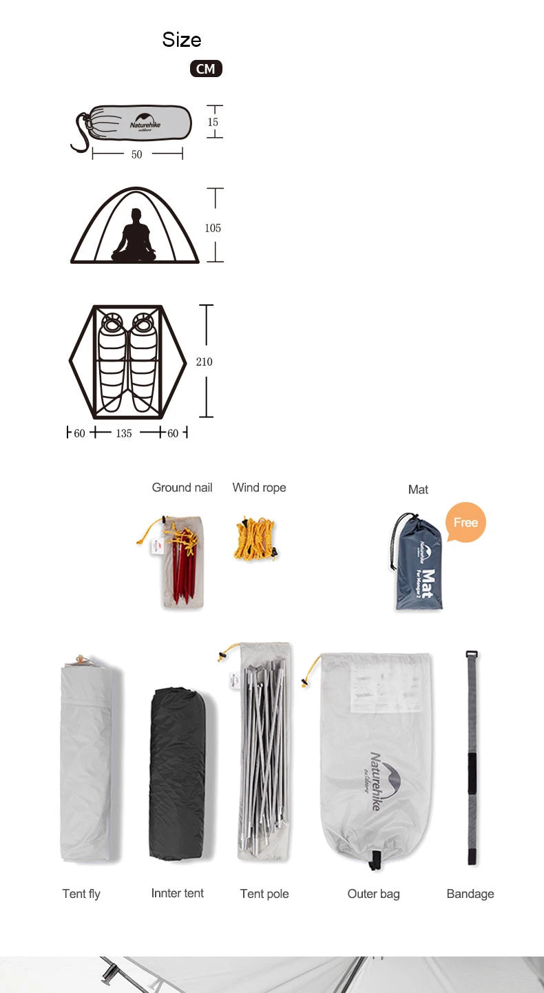 Ultralight 2-Person Waterproof Trekking Tent 20D Nylon 1.8kg