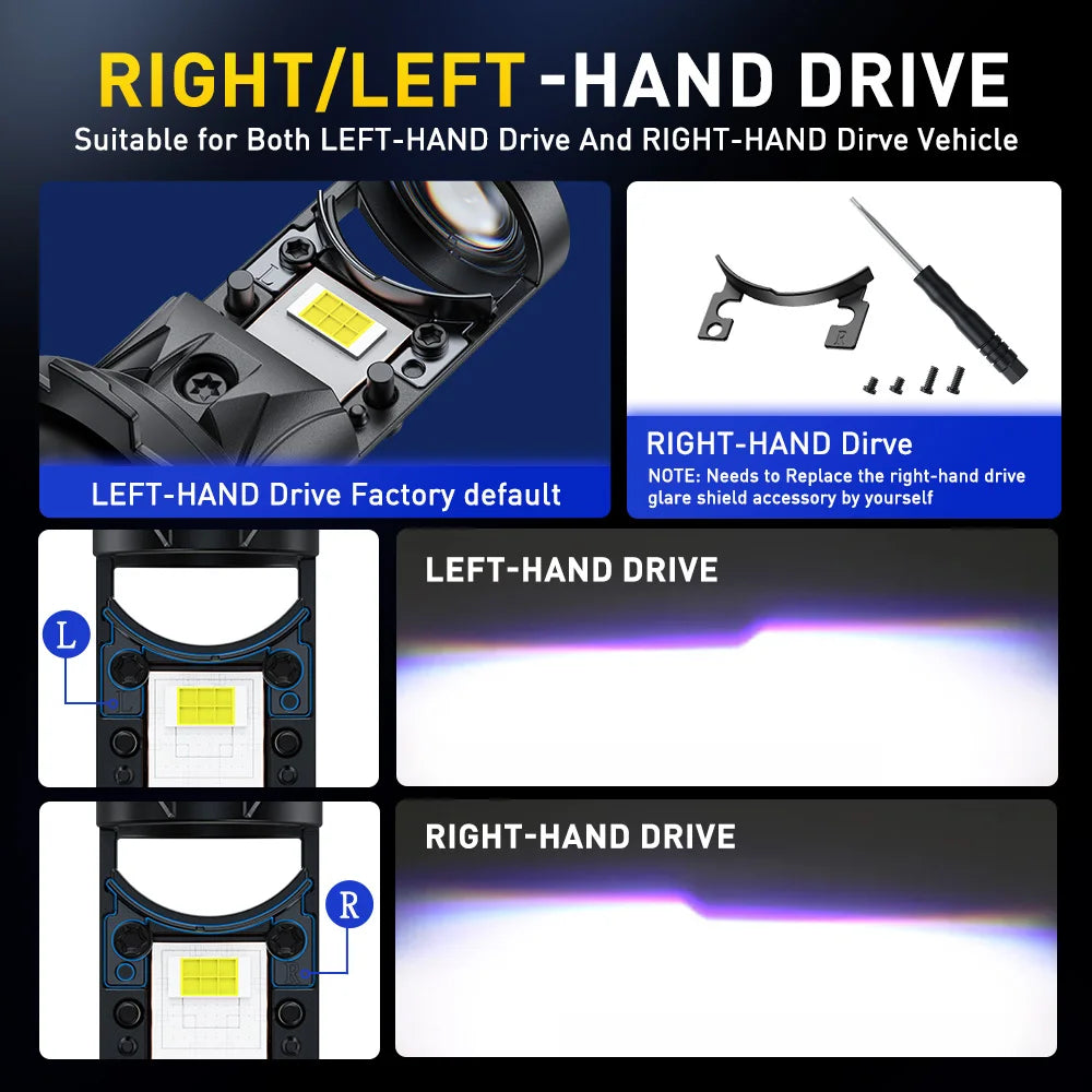 AUXITO 2Pcs H7 LED Headlight Bulb With Projector Lens 25000LM 6500K White High Low Beam For Left Right Hand Drive Headlamp 12V