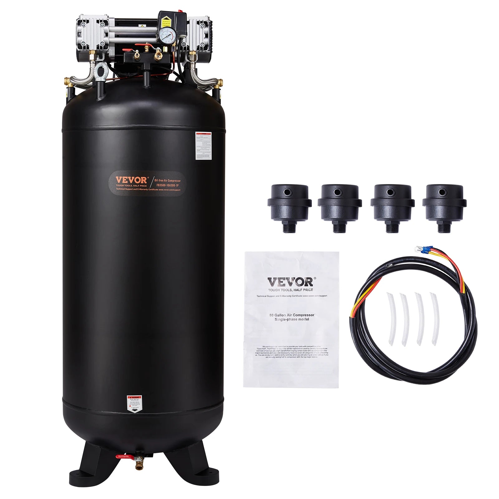SucceBuy 80 gallon luftkompressor 6,5 HP 145 psi oljefri luftkompressor Ultra tyst kompressor för industriella arbetsplatser Autoreparation
