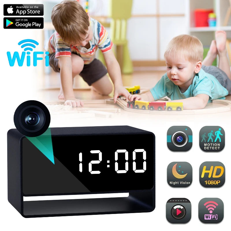 Wifi Wireless Mini Alarm Clock Camera 1080P HD APP IR Night Vision DVR Motion Detection Surveillance Security Recorder Monitor 