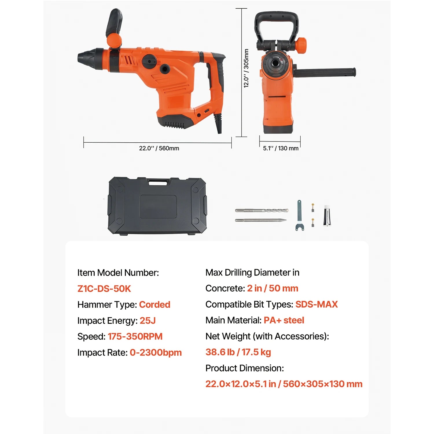 Περιστροφικό πιστολέτο SDS-Max 1600W 25J Επαγγελματικό εργαλείο κατεδάφισης