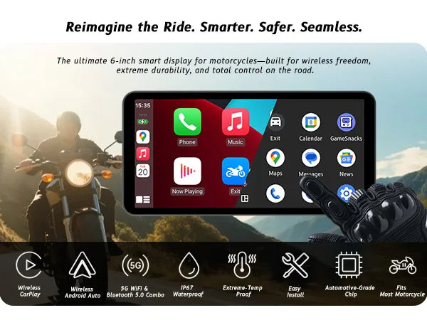 Six-Inch Motorcycle CarPlay and Android Auto Display