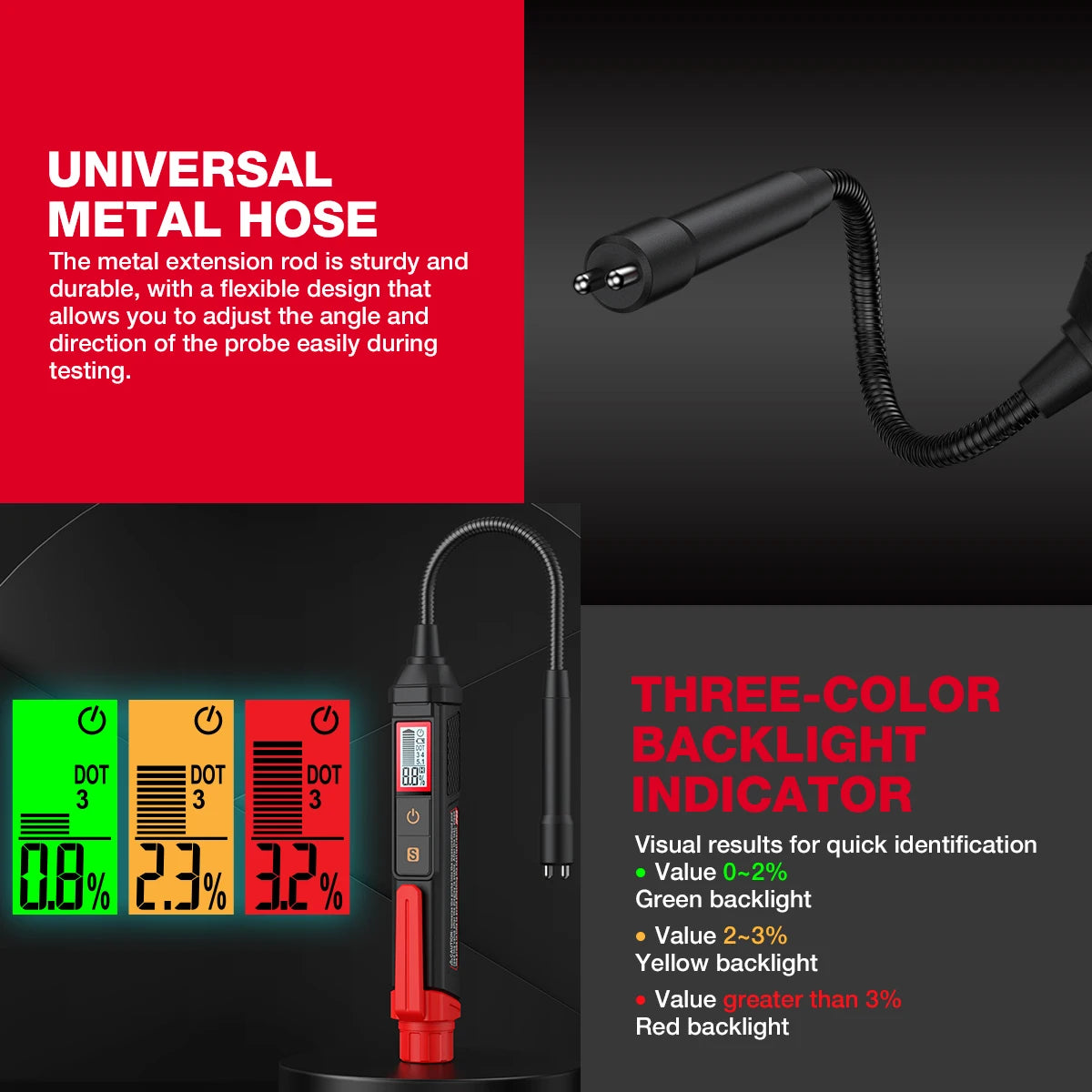 3-Colors Backlight Portable Digital Brake Fluid Tester Accurate Auto Car Brake Oil Tester Sound Light Alarm DOT3 DOT4 DOT5.1