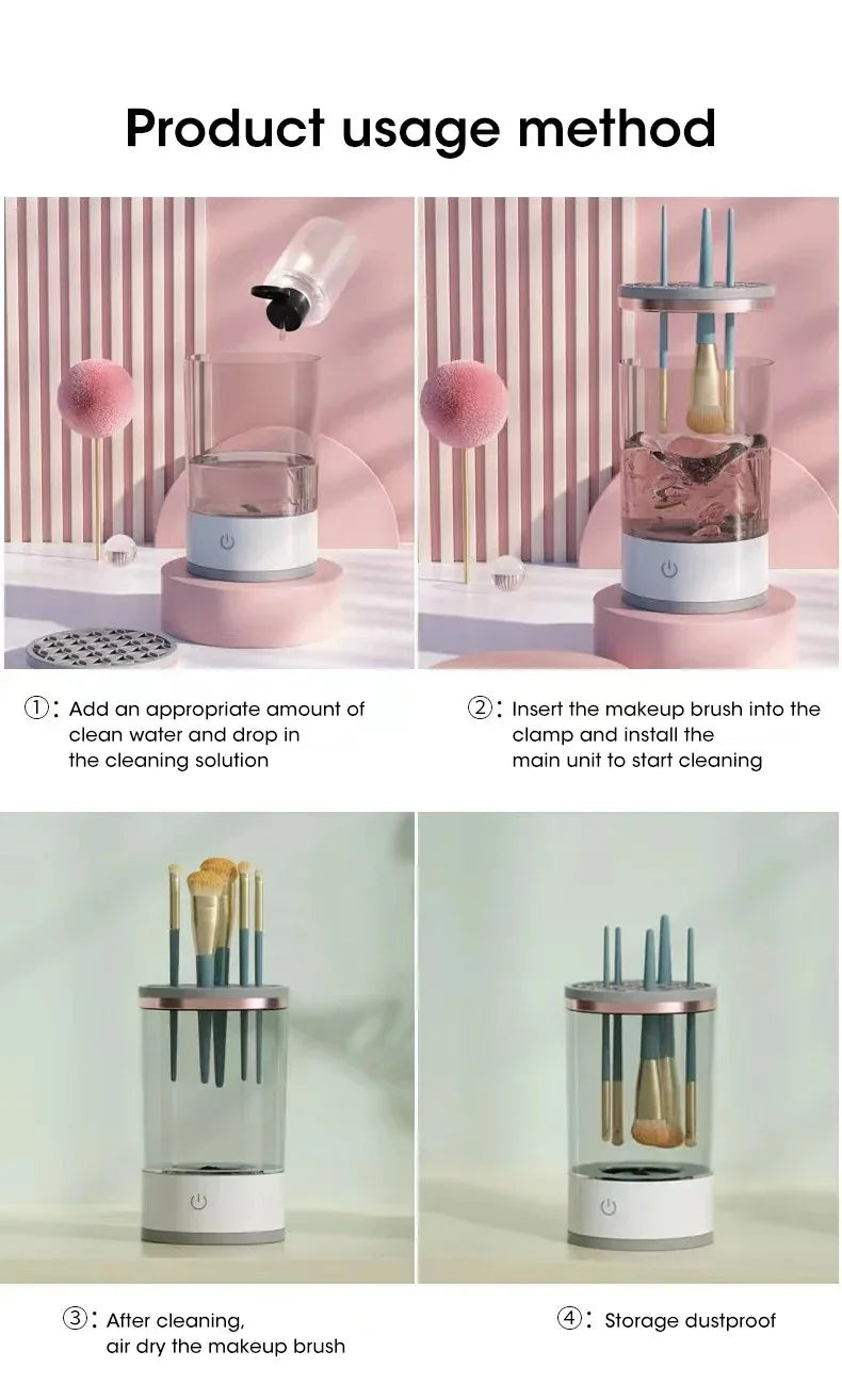 Curățator electric automat pentru pensule de machiaj, adaptor USB, burete de curățare cosmetic, uscare cu covoraș de curățare