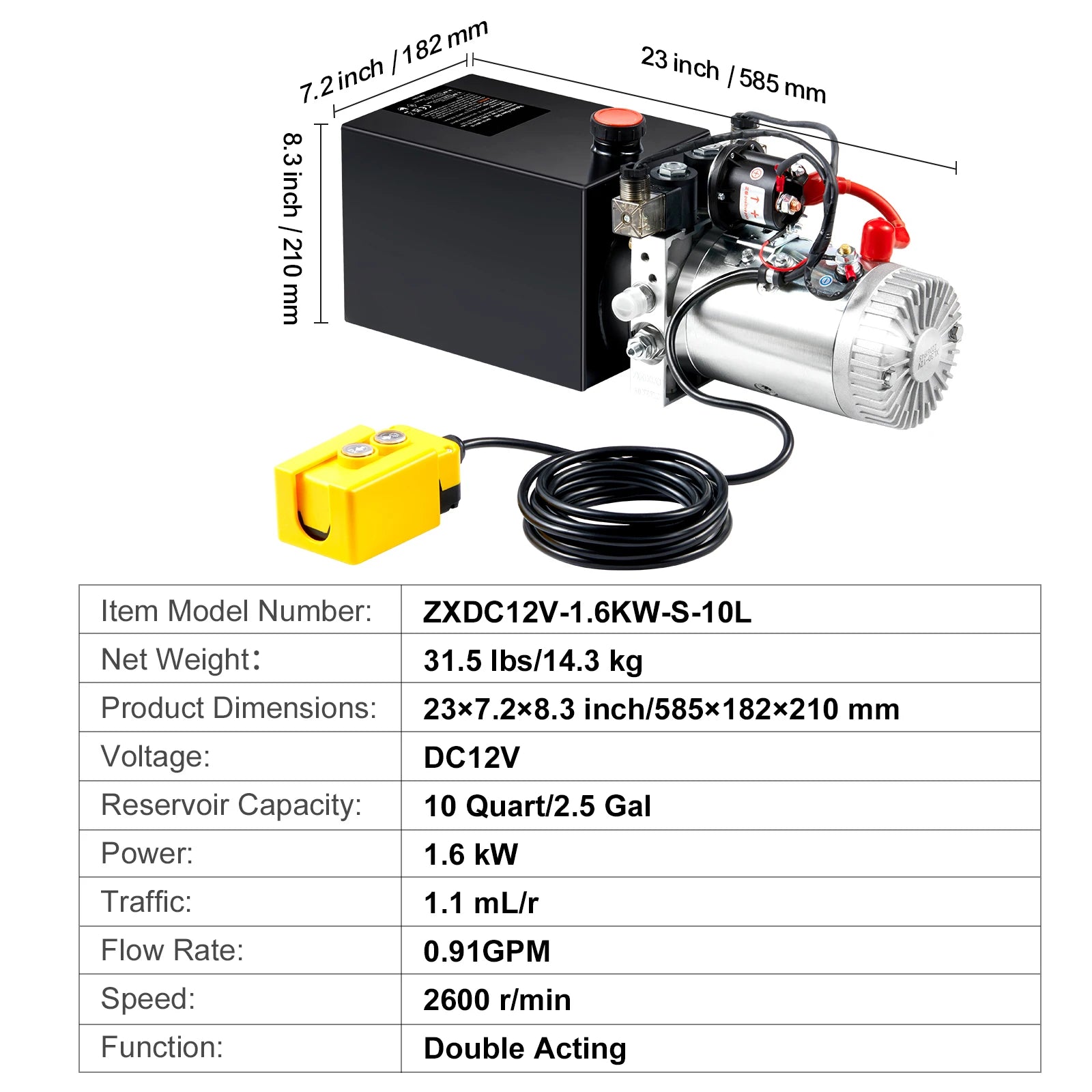 SucceBuy hydraulinen pumppu 4-20 kvartin dump-perävaunun pumppu, kaksoisvoittonen dump-perävaunun pumppu, DC 12V hydrauliikkayksikkö autonostoon
