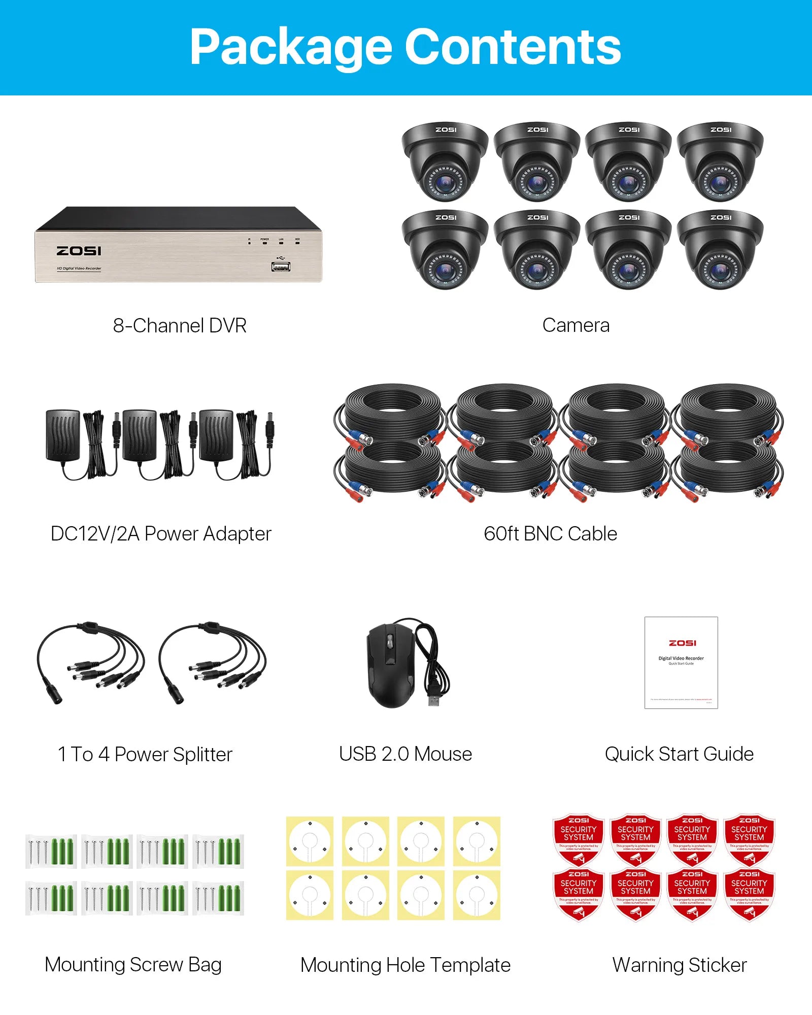 ZOSI 8CH 1080P Wired Security Camera System with 8 Dome Cameras