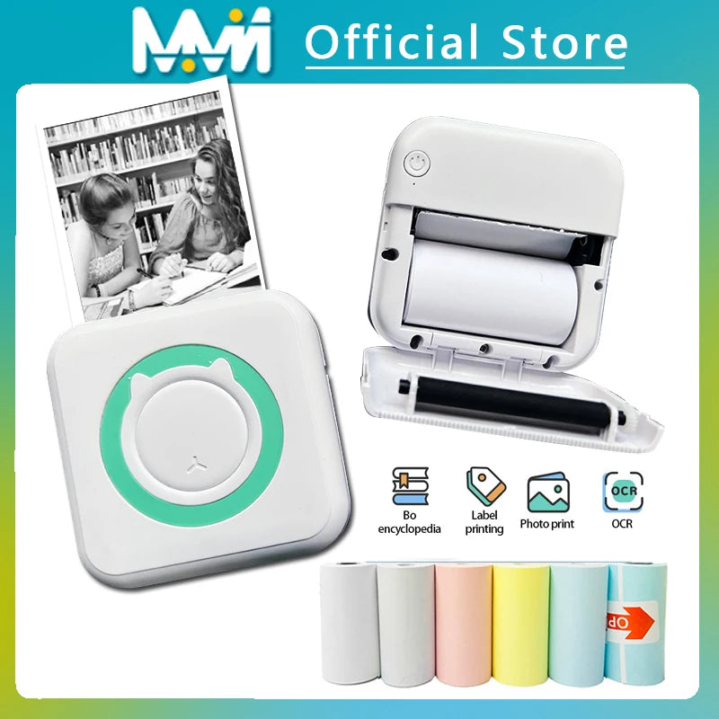 Portable Mini Thermal Printer Wirelessly BT 203dpi Photo Label Memo Wrong Question Printing With USB Cable Imprimante Portable 