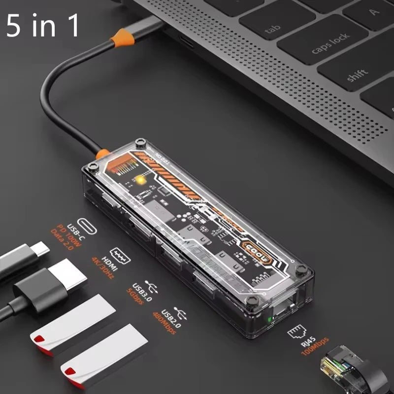 Basix USB C Hub 4K adapter HDMI, DP, VGA, Ethernet és USB portokkal
