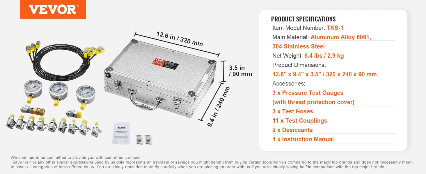 Sada pro testování hydraulického tlaku s 5 manometry a kompletní sadou adaptérů