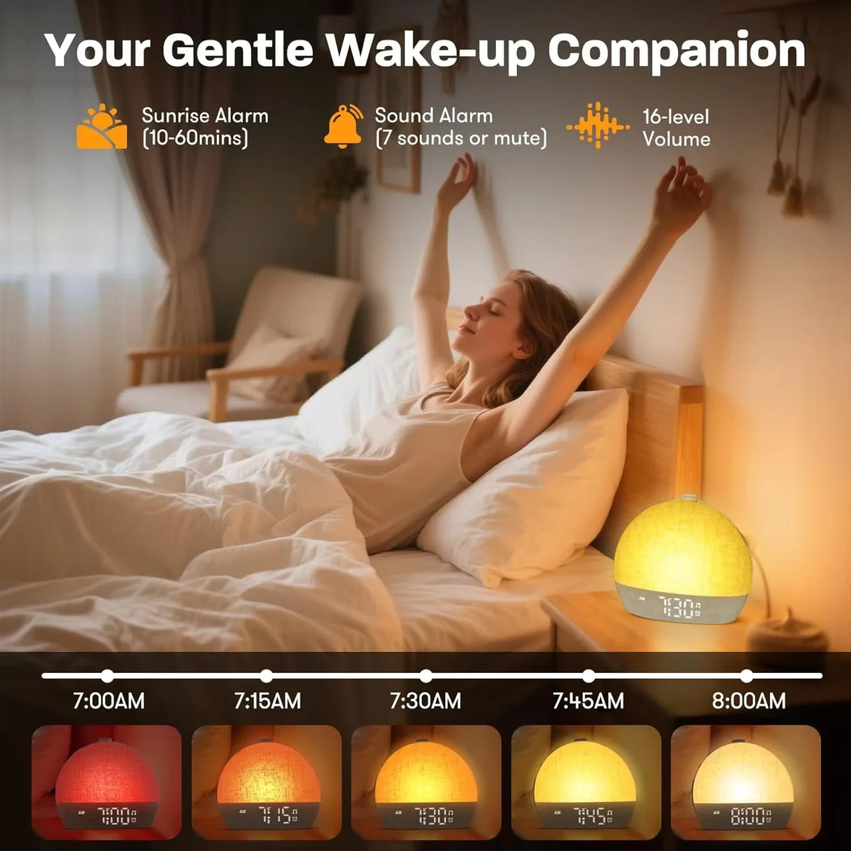 Sunrise Alarm Clock with Sound and Colour Light