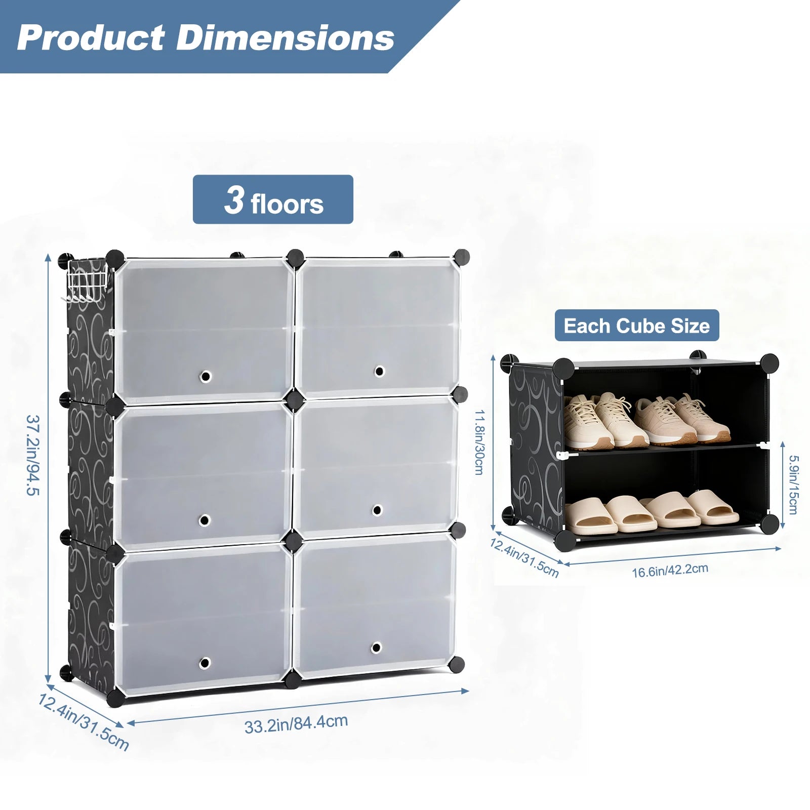 6-Tier Stackable Shoe Storage Cabinet with Doors for 32 Pairs