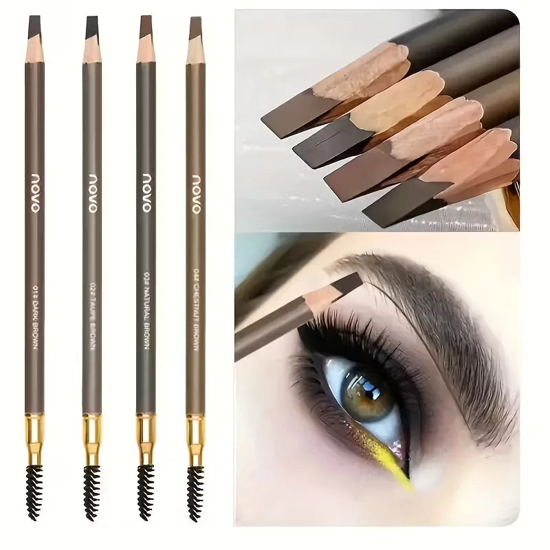 4 Pack Waterproof Eyebrow Pencils with Spoolie for Natural Brows