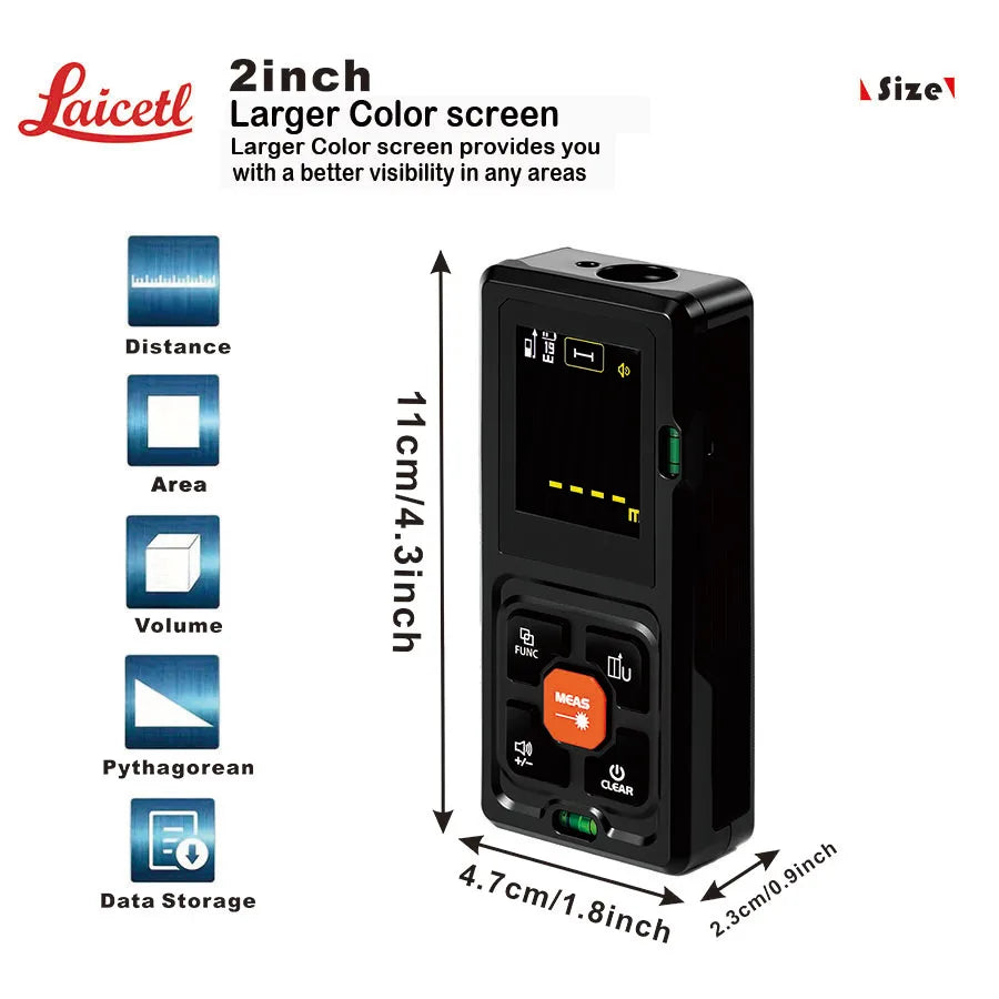 Handheld Laser Distance Meter with Bubble Levels