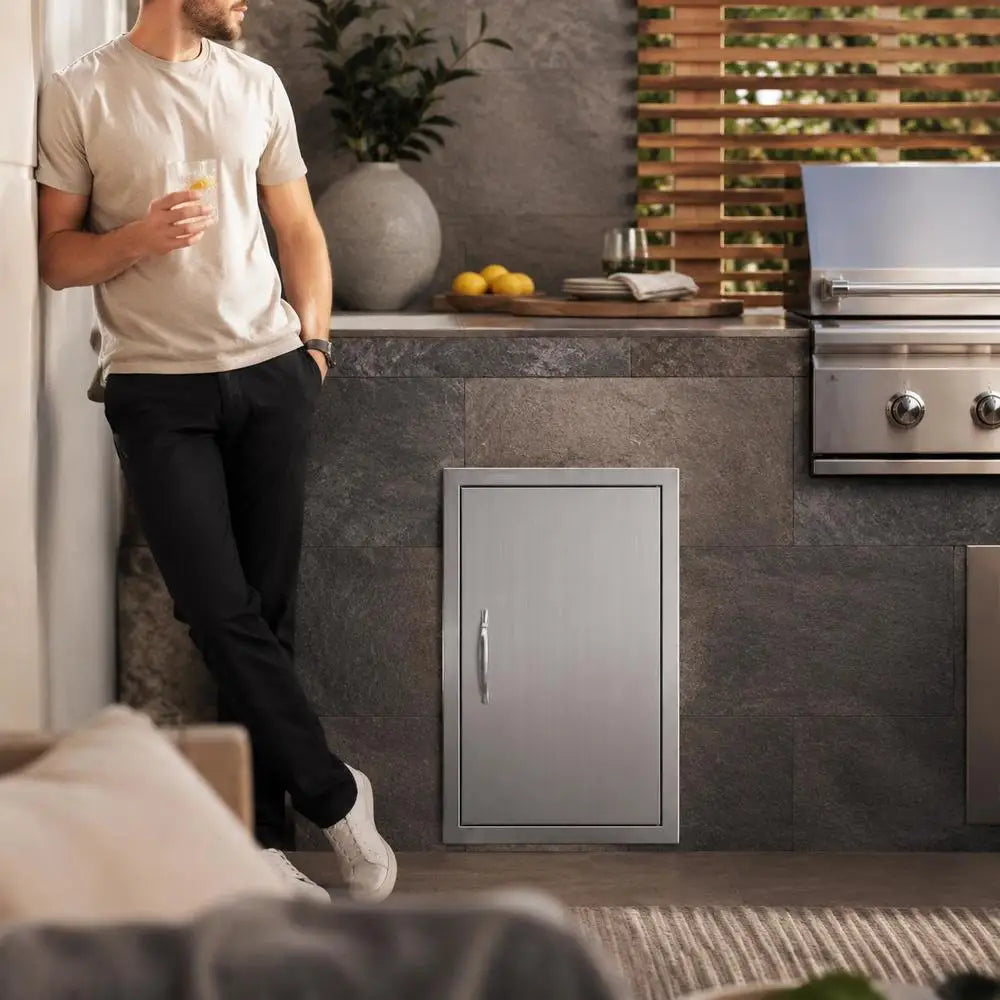 Porta de Acesso a Grill, 457 x 610 x 45 mm, Porta Externa Individual, Porta em Aço Inoxidável embutida, Porta Vertical com Pega, para Ilha de Grelha/Estação de Grelha Armário Externo