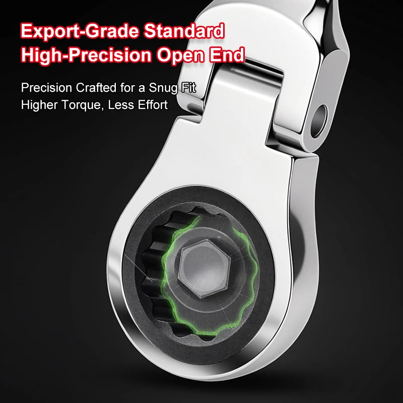 Ratchet Wrench 180 Rotating Open End Combination Wrench 72 Teeth Alloy Steel Mirror Chrome Polished 8-24mm Car Repair Tool
