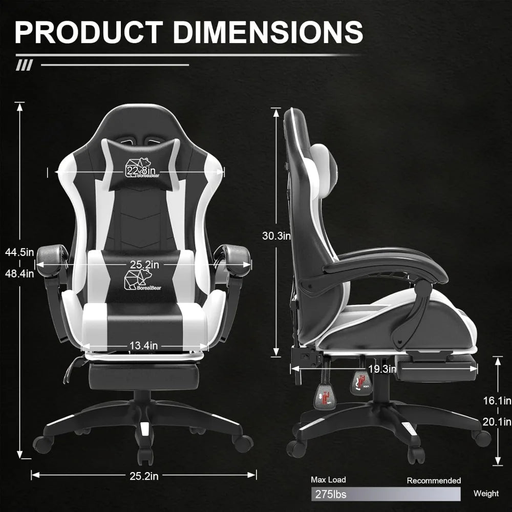 Ergonomische gamestoel met voetensteun en verstelbare rugleuning, in hoogte verstelbaar