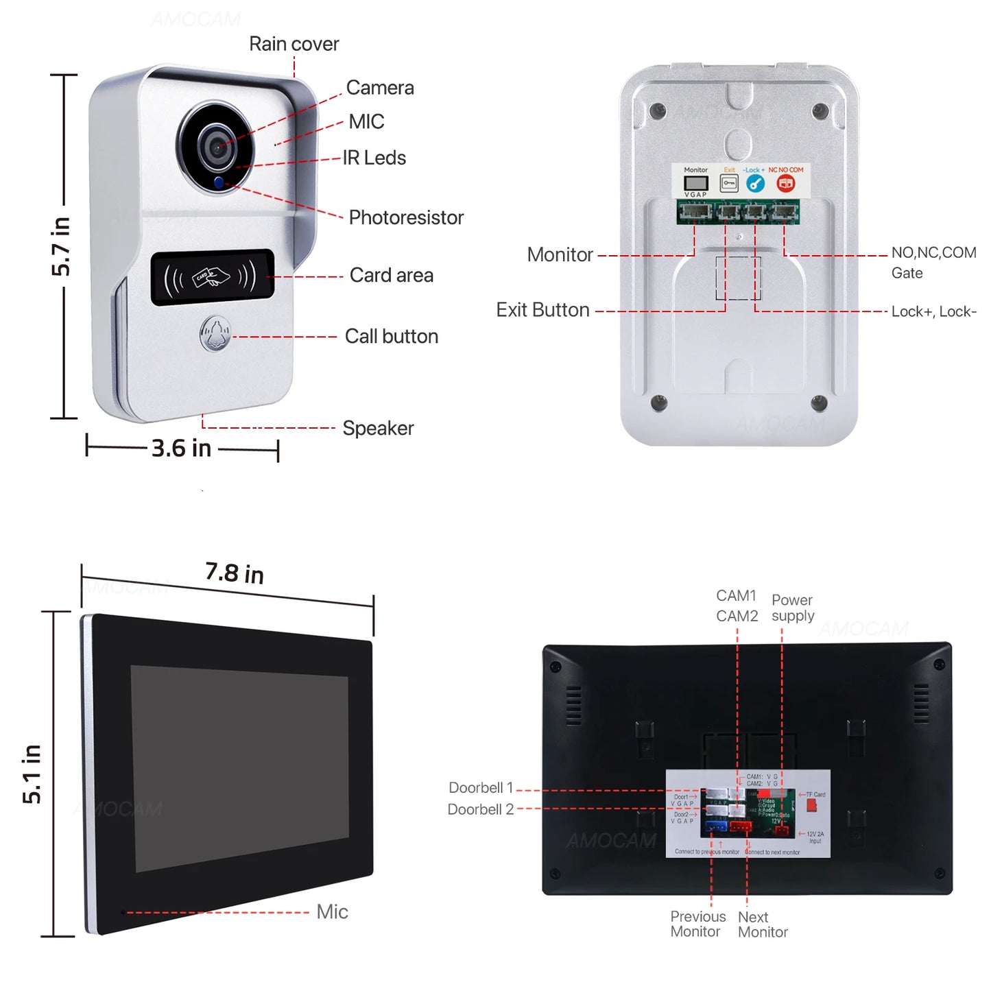 Wireless Wifi Video Doorbell System, 1080P Doorphone Door Camera, 7 Inch Touch Screen, Video Intercom 32GB SD card for Home Spy-shop.com