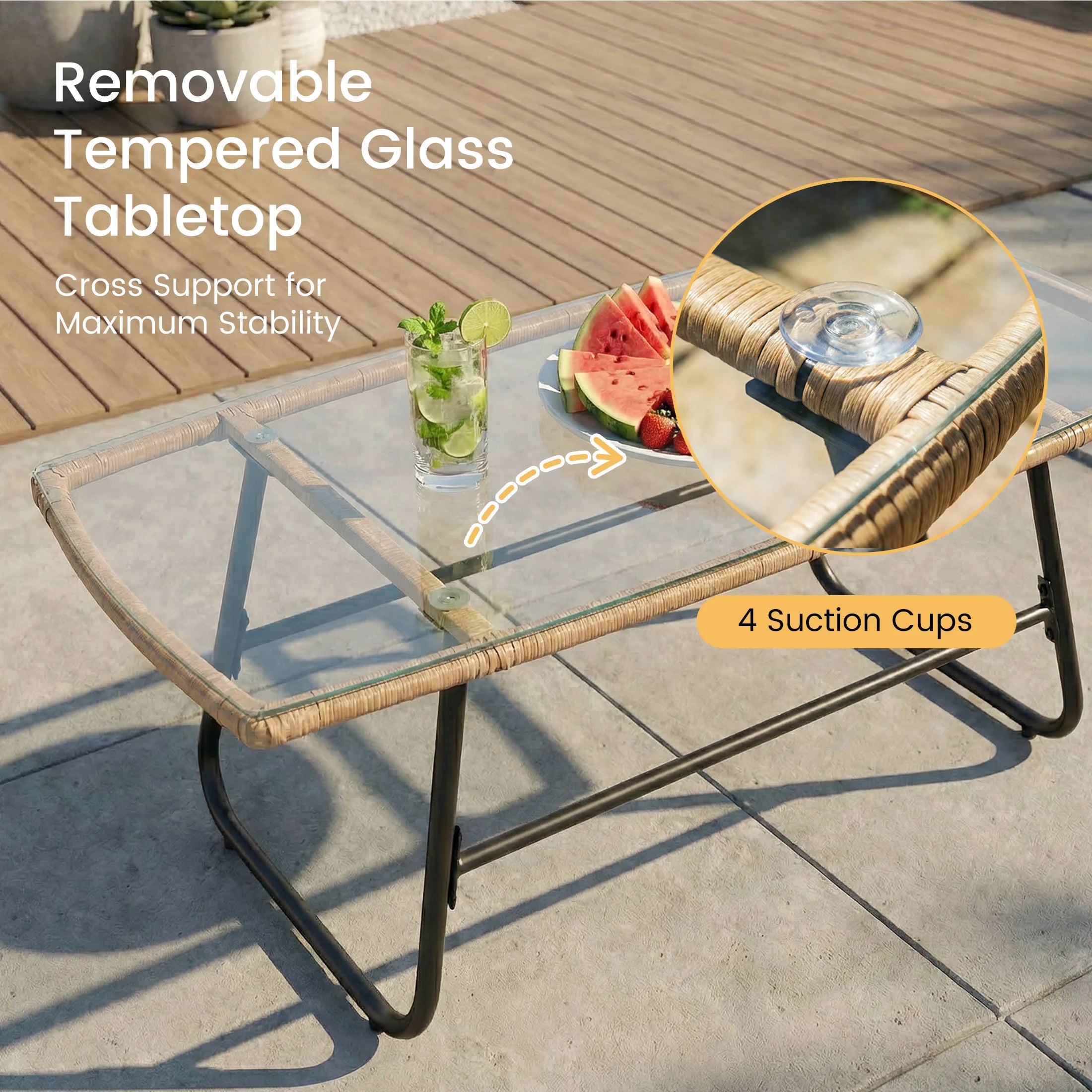 Set di mobili da esterno in vimini JHK per patio, 4 pezzi con cuscini morbidi e tavolo in vetro, sedie intrecciate a mano per giardino e prato