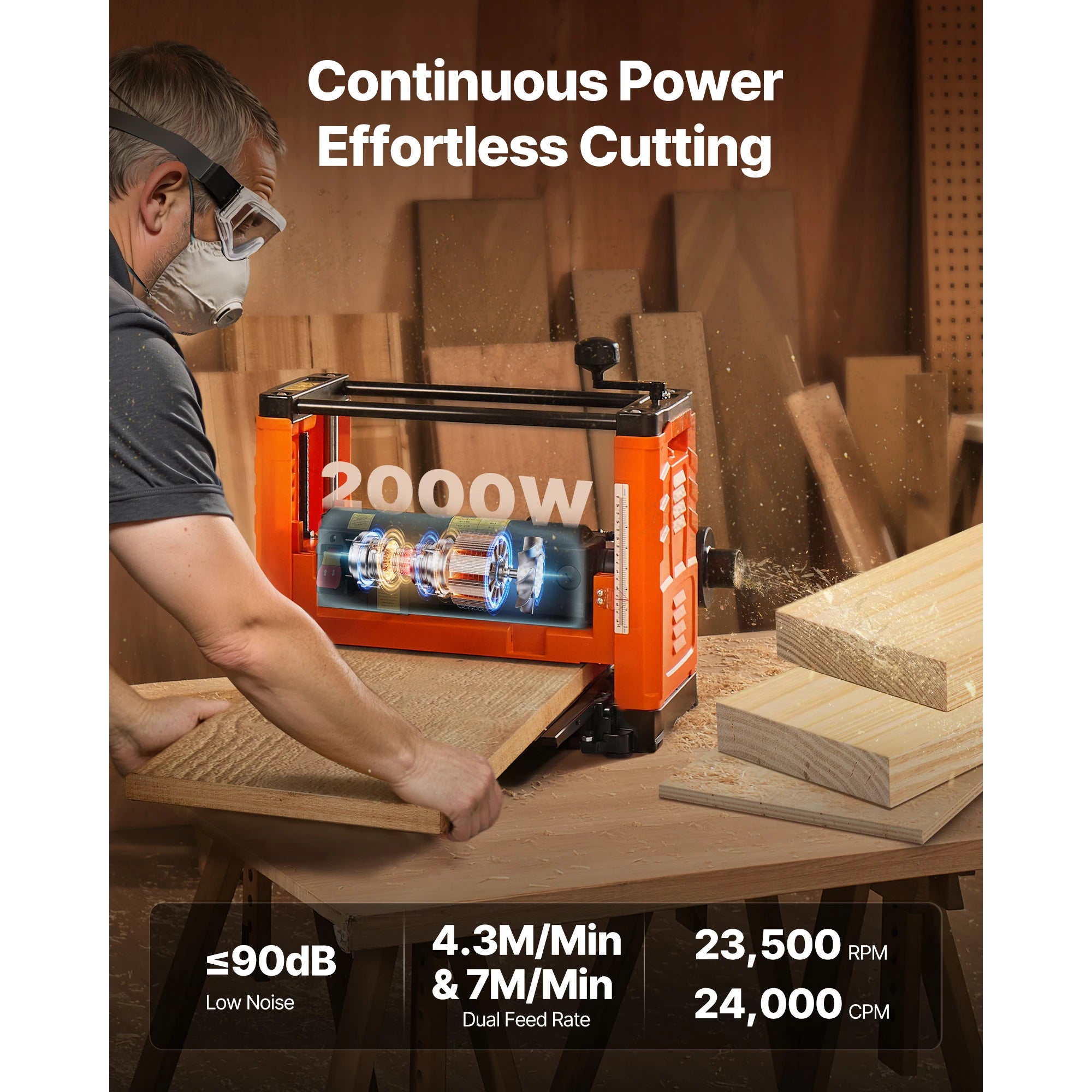 Raboteuse d'épaisseur de table 13 pouces 2000W à double vitesse pour travail du bois