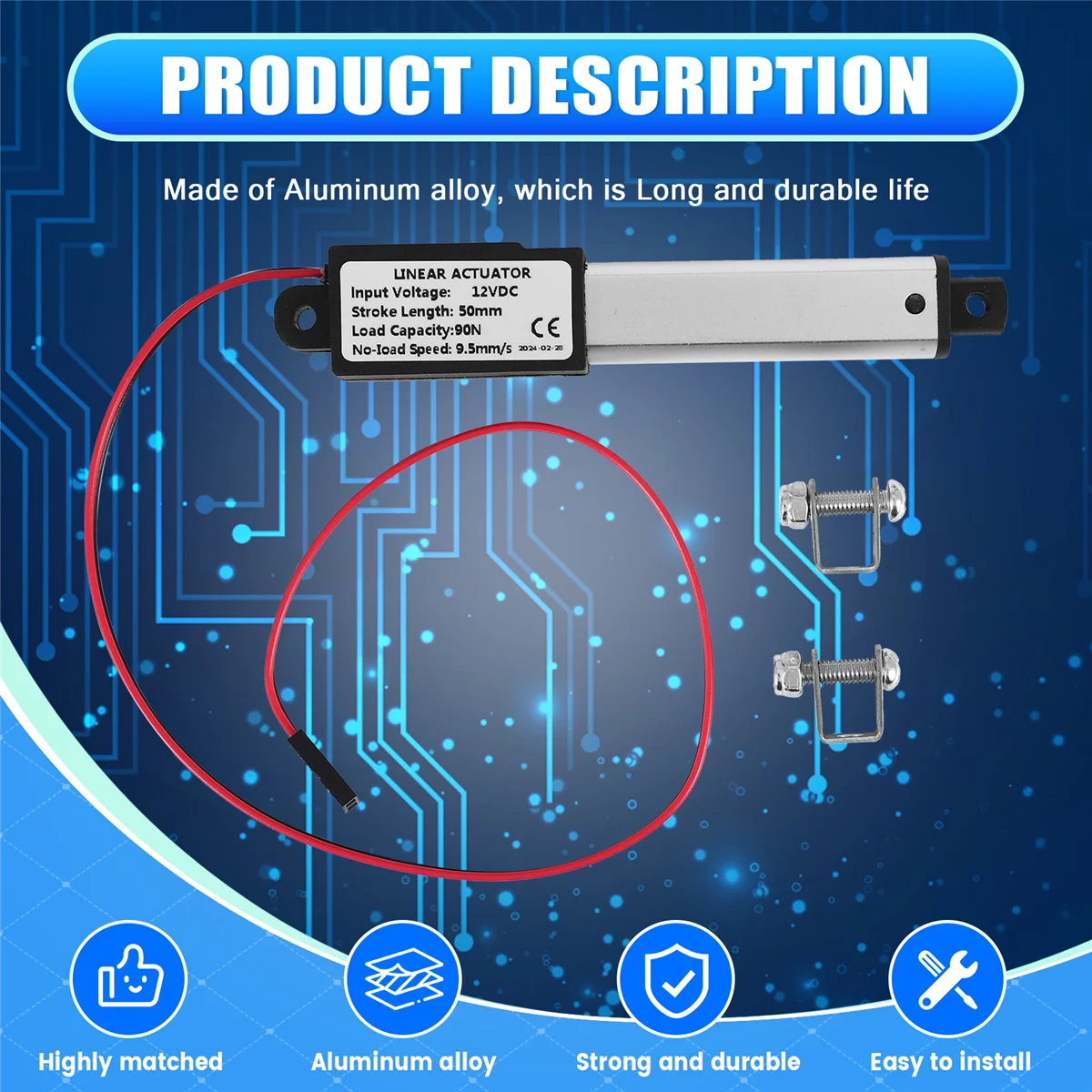 12V Mini Linear Actuator - 50mm Stroke, 90N