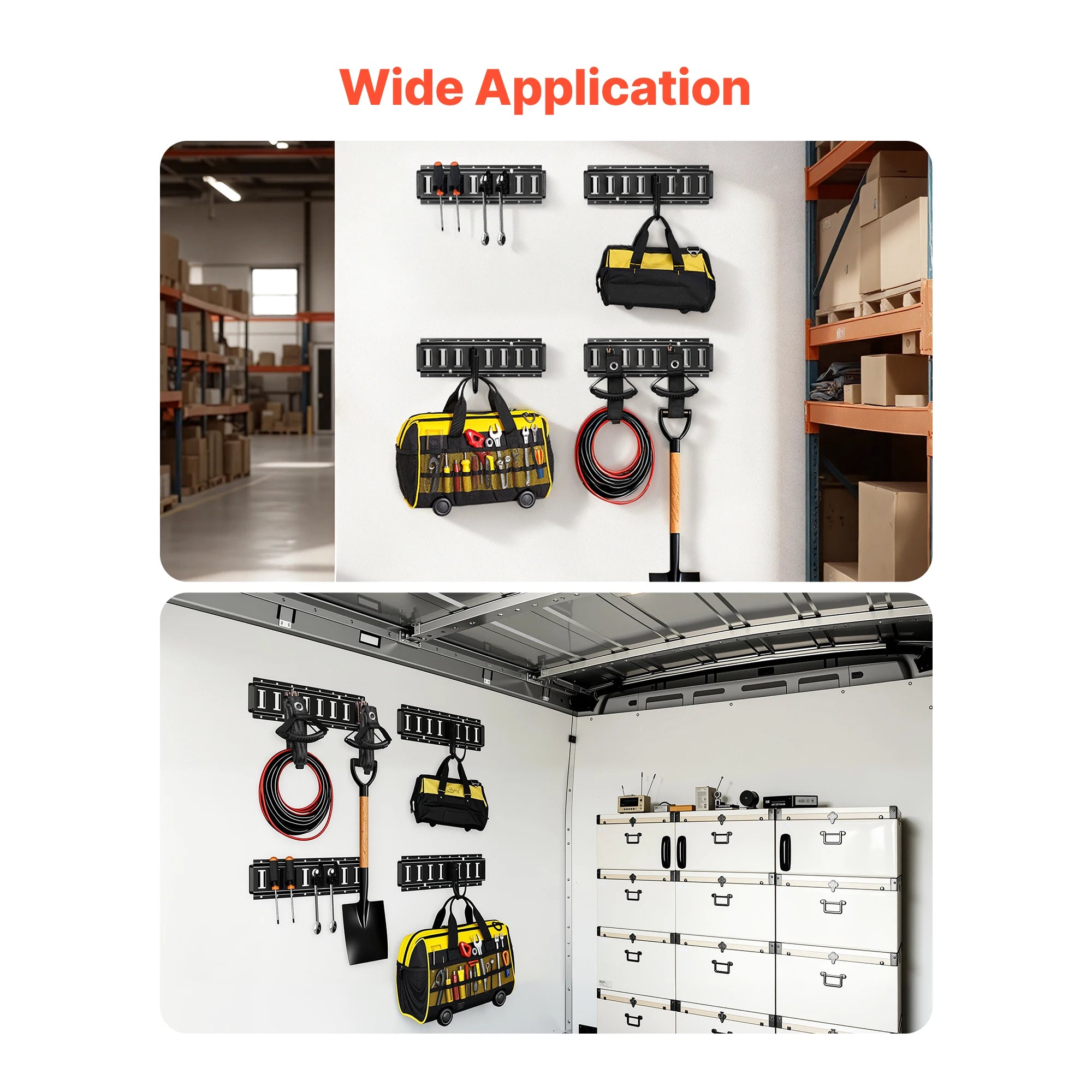 4 Pack E-Track Tie-Down Rail Kit with Hooks, Shelves & Tire Holders