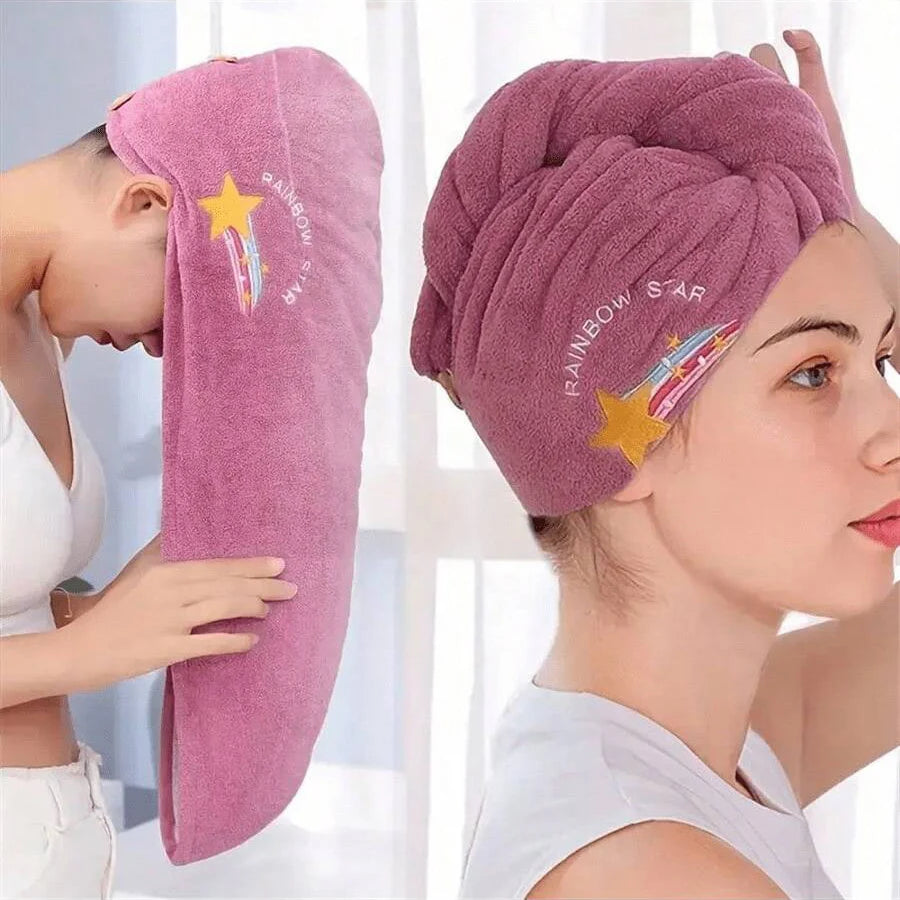 1Pc Embroidery Style Hair Drying Cap, Coral Fleece Thickened Hair Towel for Bathroom, Women's Absorbent Quick Drying Shower Cap, 