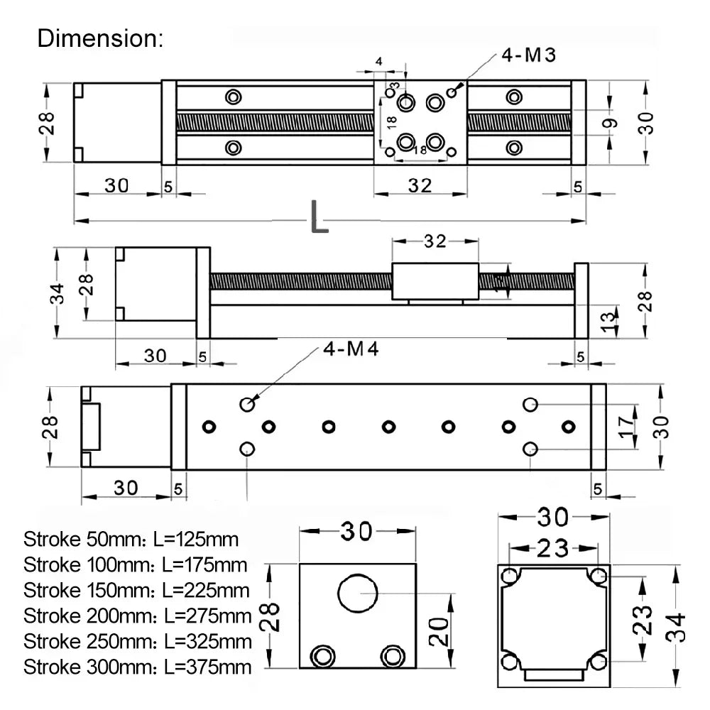 Kleines Linear-Schiebestage mit NEMA11 Motor - Optionen