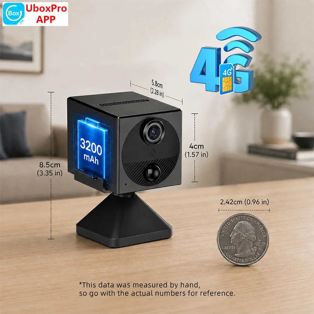 4G LTE Cellular Portable Battery Security 3MP Indoor Surveillance PIR Motion Detection Infrared Camera UboxPro APP Remote View