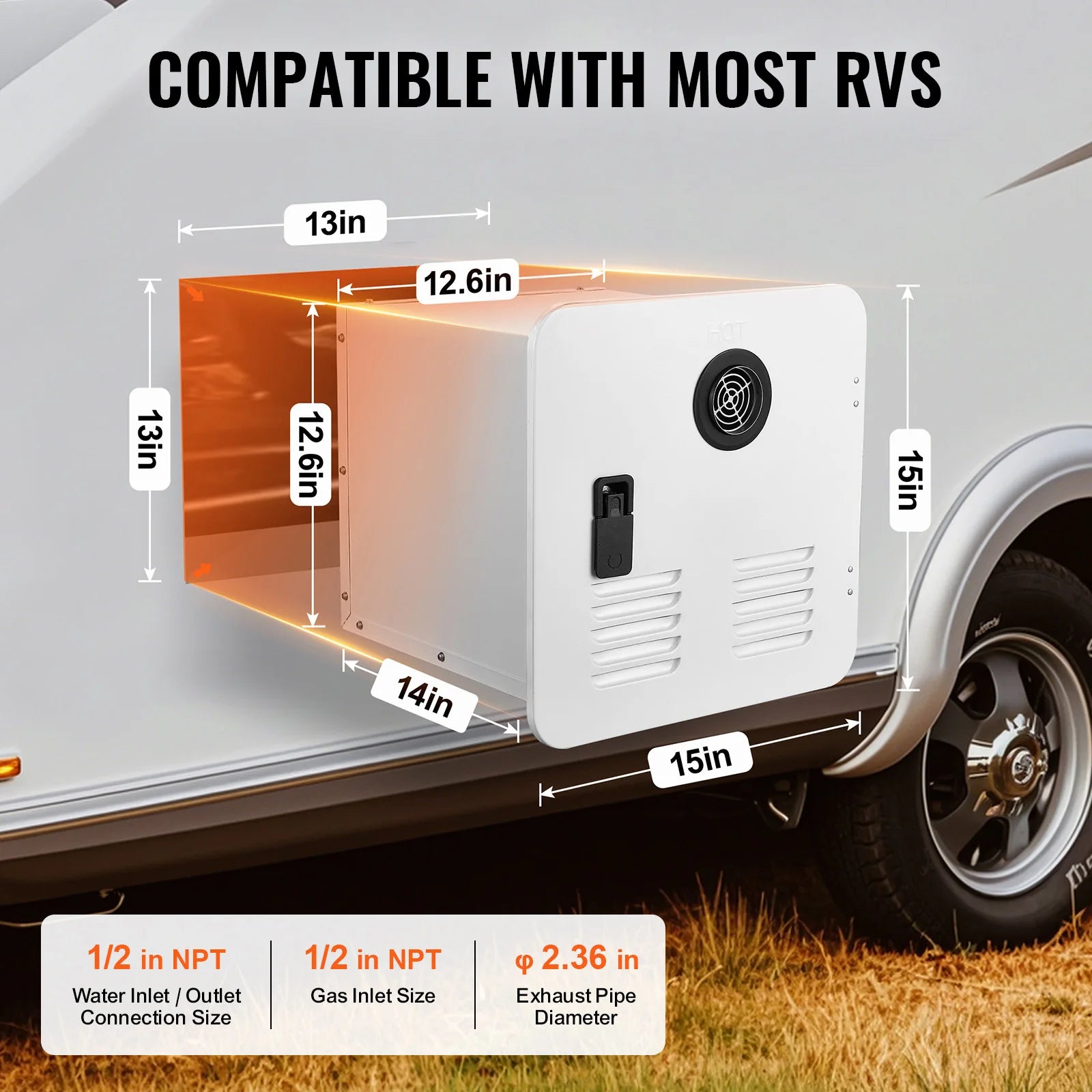 RV Tankless Water Heater 42,000 BTU Instant Hot Water 15x15