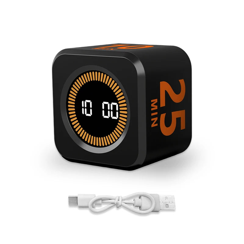 Kubisk visuel timer, 99 minutter, lydløs timer med op- og nedtælling, Type-C-tilslutning, tyngdekraftssensor og digital alarm til madlavning, studier og bad