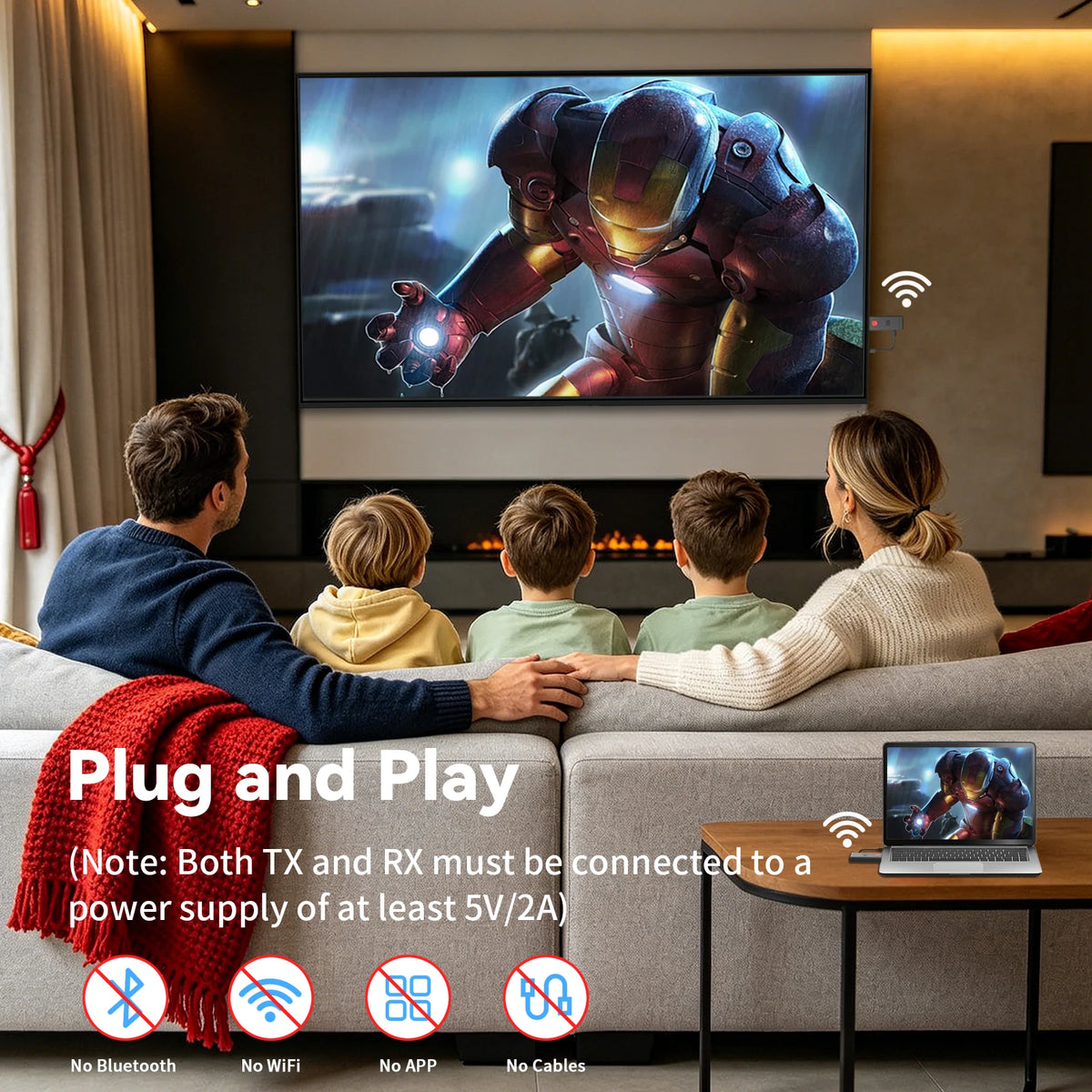 Trådløs HDMI-kompatibel videotransmitter og mottaker-utvider sett TV-stikk dongle adapter for PC-kamera laptop til monitor TV