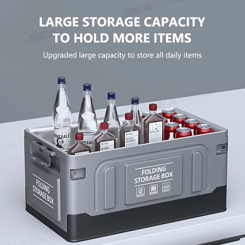 SEAMETAL Large-Capacity Foldable Storage Box for Car Trunk Organizer 61L Large-Bearing Thicken Storage Box for Camping/Fishing