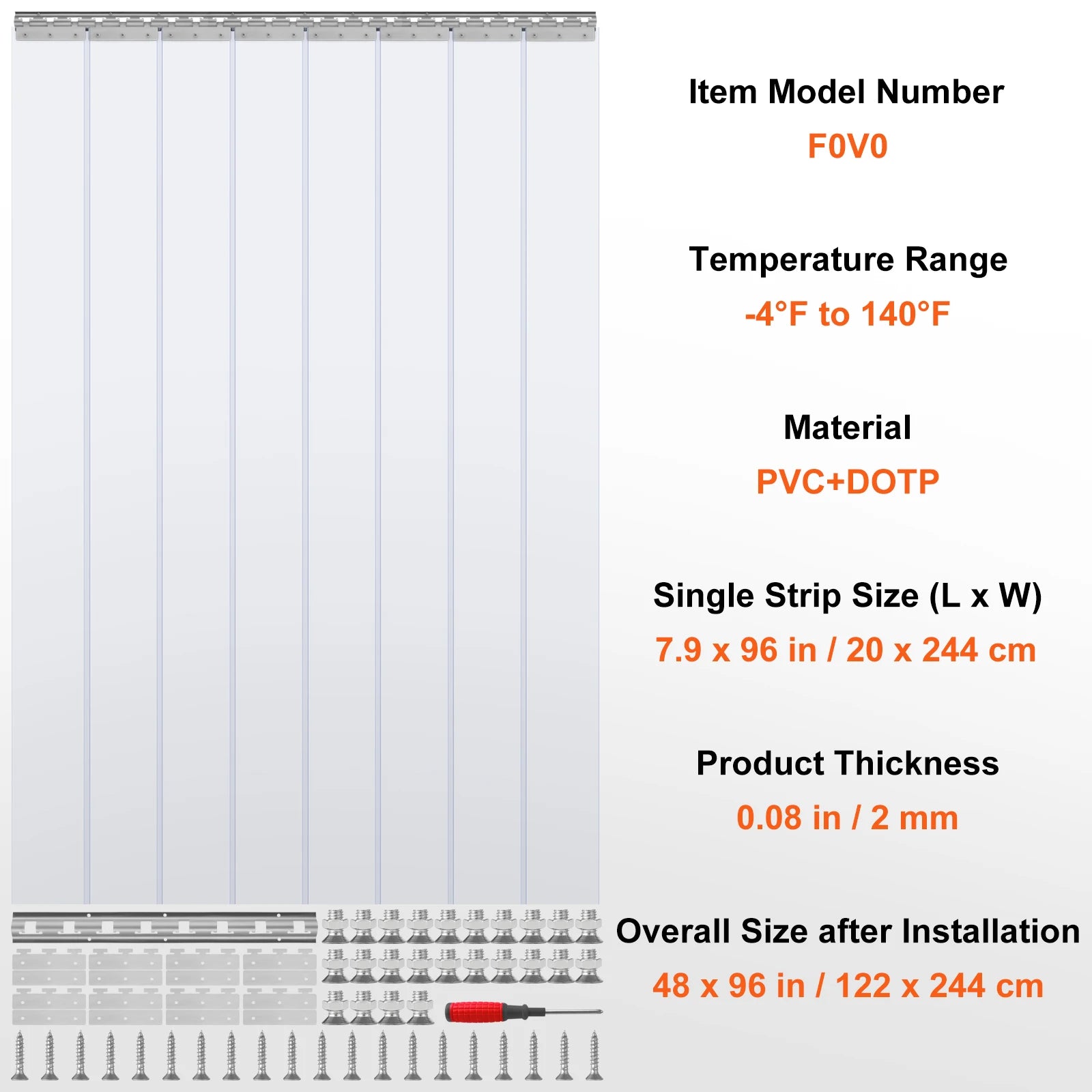SucceBuy PVC klare strimmelgardin 84" x 38"/48"/60" Plastsluddreddende dør-/fryseskabe gardinhængsler til lager og hjem