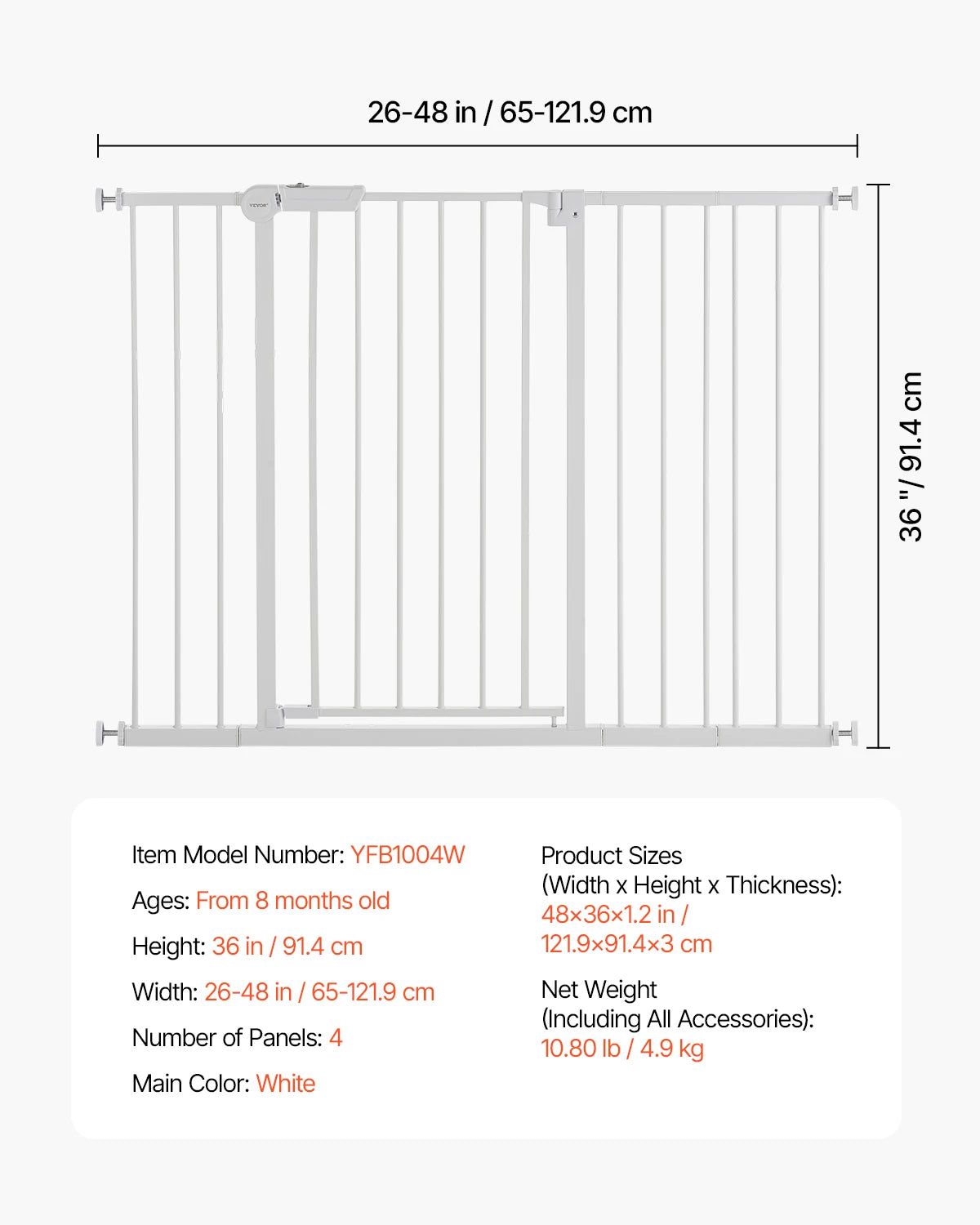 Pressure Mount Baby Gate 28–36 Inches High