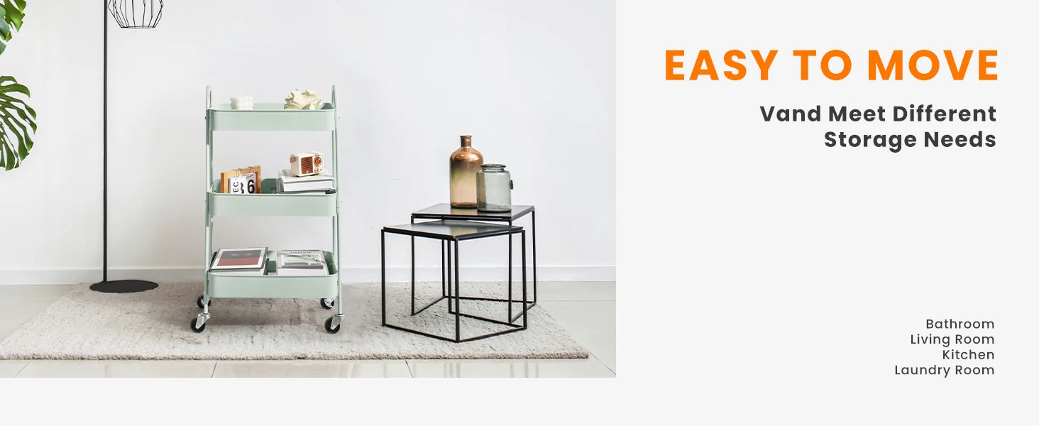 3-Tier Rolling Storage Cart with Lockable Wheels for Small Spaces